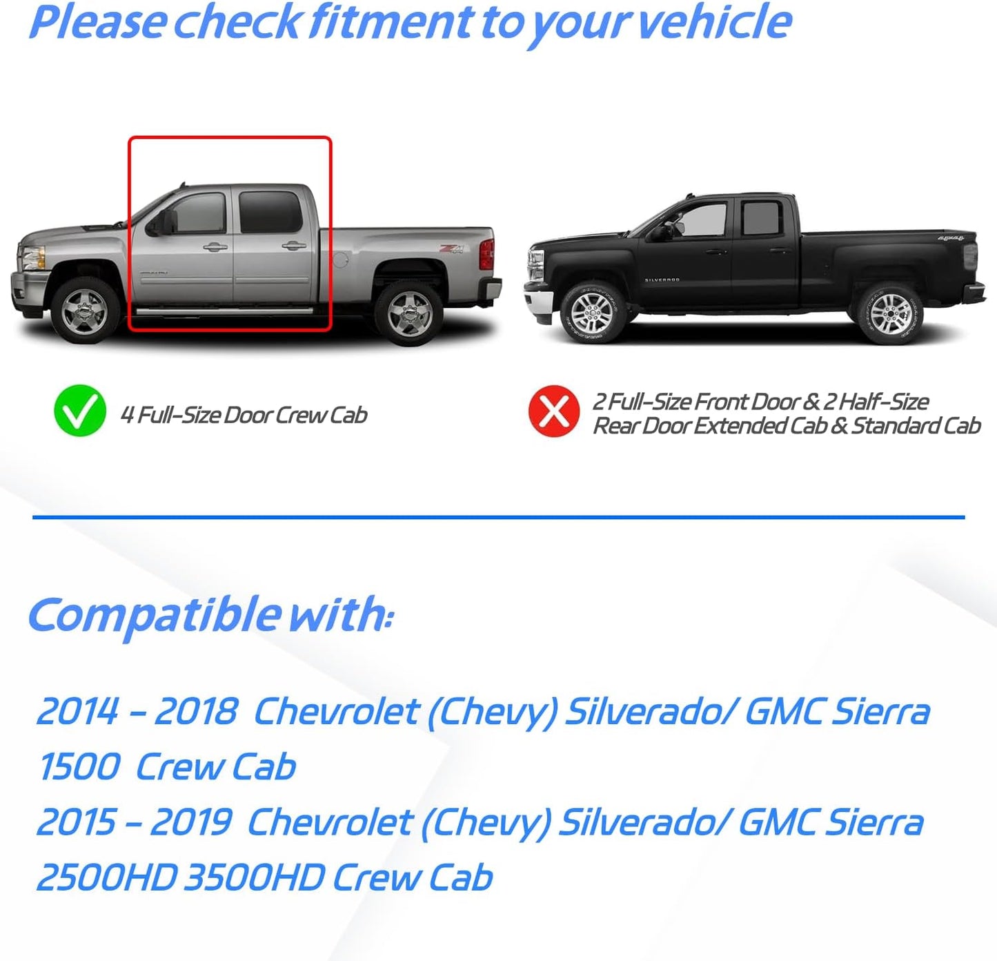 in Channel Rain Guards for 2014-2018 Chevy Silverado/GMC Sierra 1500 Crew Cab, 2015-2019 Silverado/Sierra 2500HD-3500HD Crew Cab, Durable Window Deflectors,Vent Window Visors