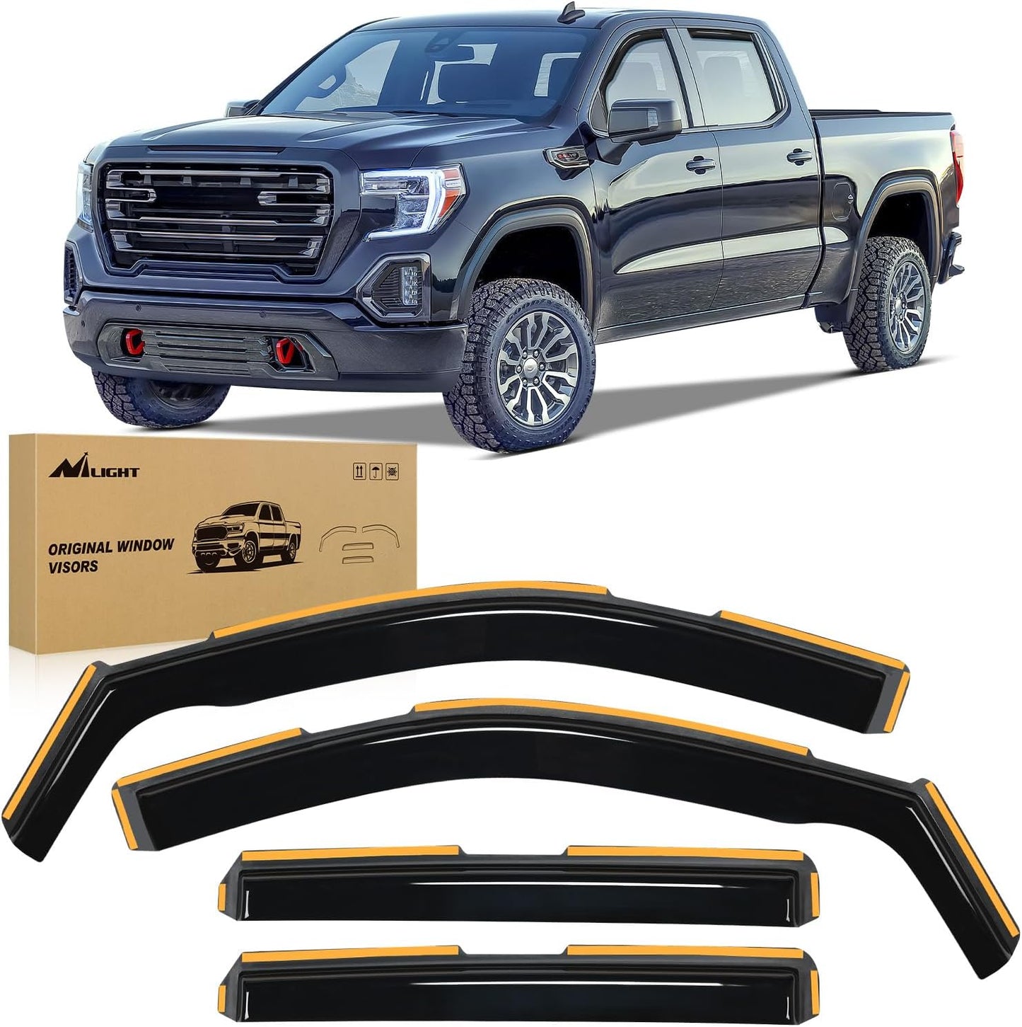Nilight in Channel Rain Guards for Chevrolet (Chevy) Silverado 1500 Crew Cab/GMC Sierra 1500 Crew Cab 2019 2020 2021 2022 2023 2024 2025 Vent Window Visors-4pcs