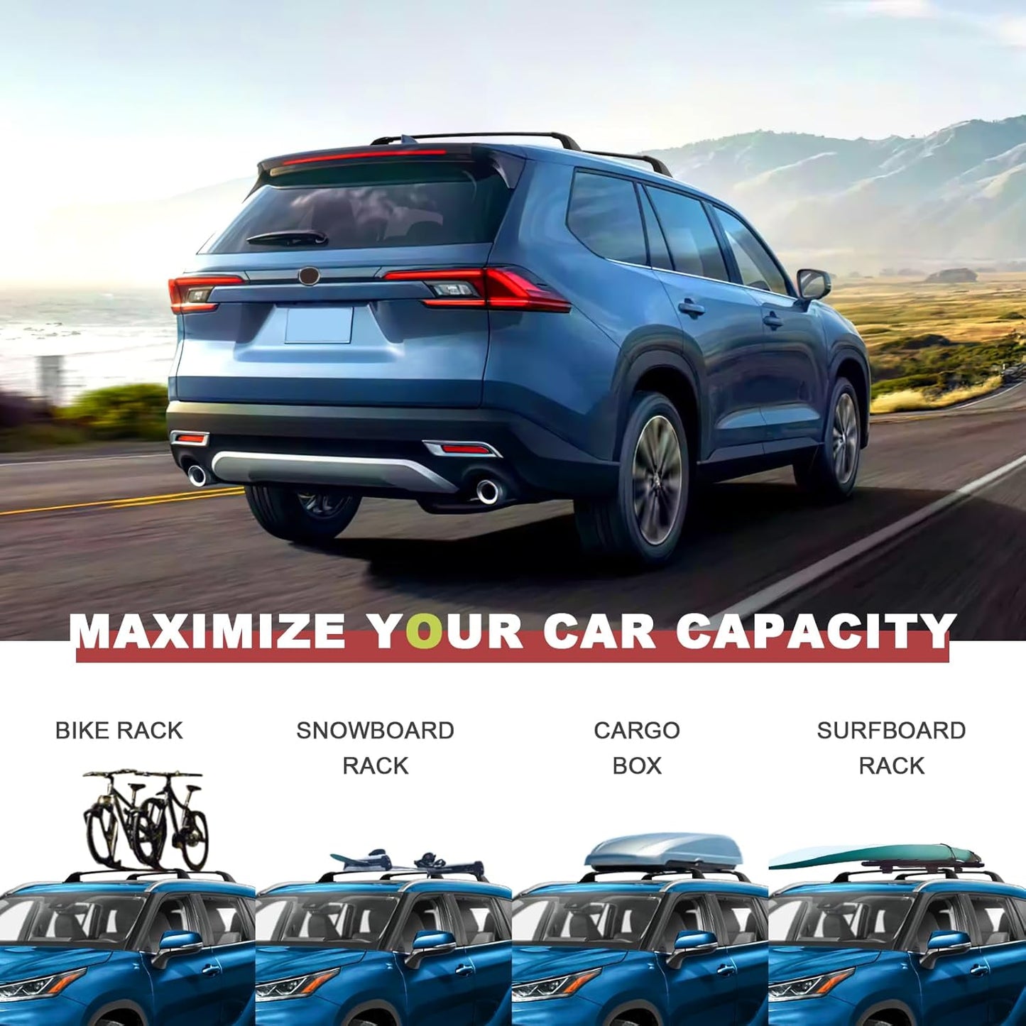 KINGGERI Lockable 260LBS Roof Rack Cross Bars Compatible with Toyota Grand Highlander & Lexus TX 2024 2025(with Flush Side Rails), Heavy Duty Aluminum Roof Rails Crossbars Rooftop Luggage Racks