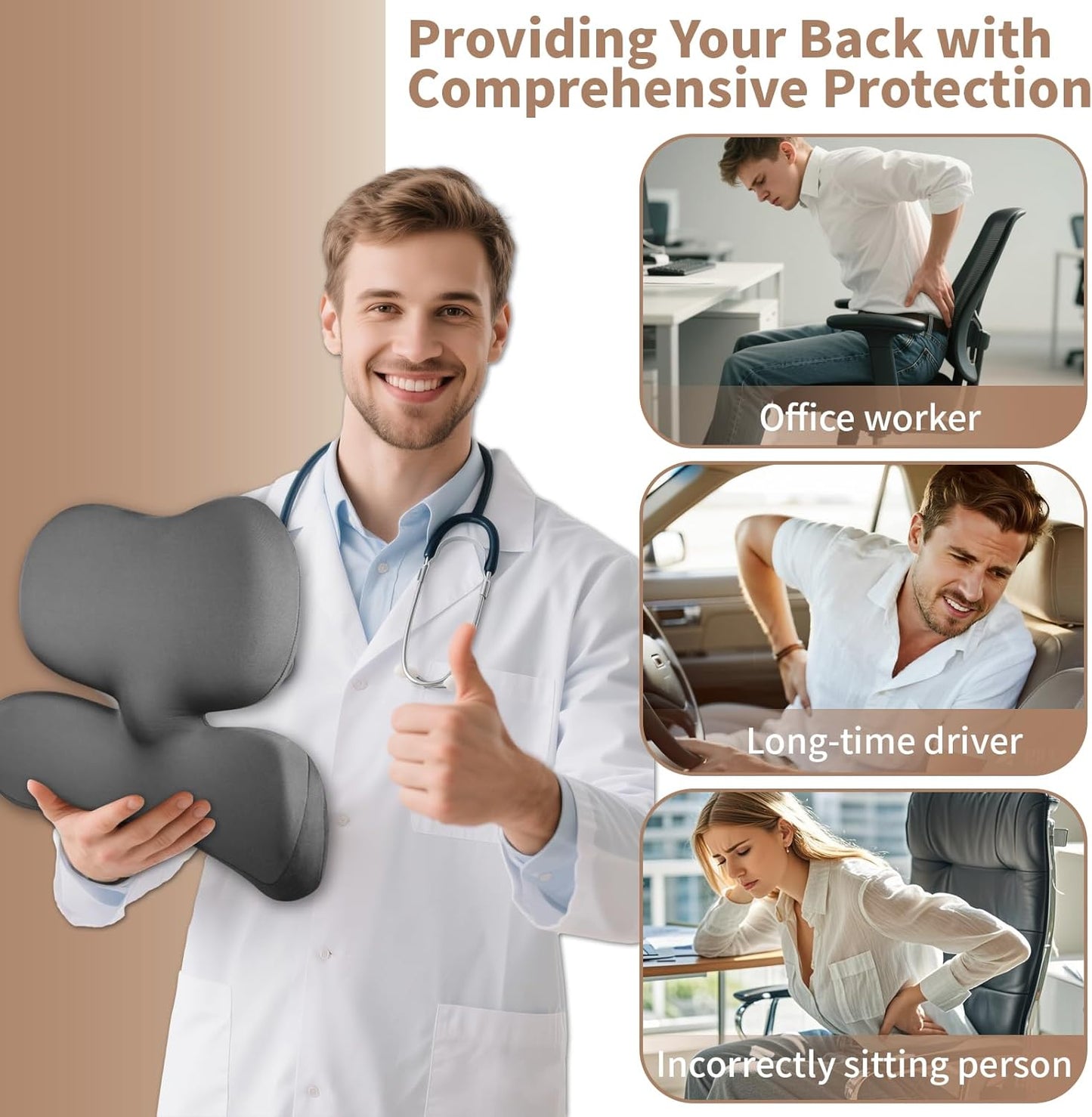 Lumbar Pillow,Ergonomic Lumbar Support Pillow for Upper & Lower Back Support Back Pain Pain Relief,Promotes Posture,Fully Support Entire Back Cushion,for Office Chair,Car,Gaming Desk Chair