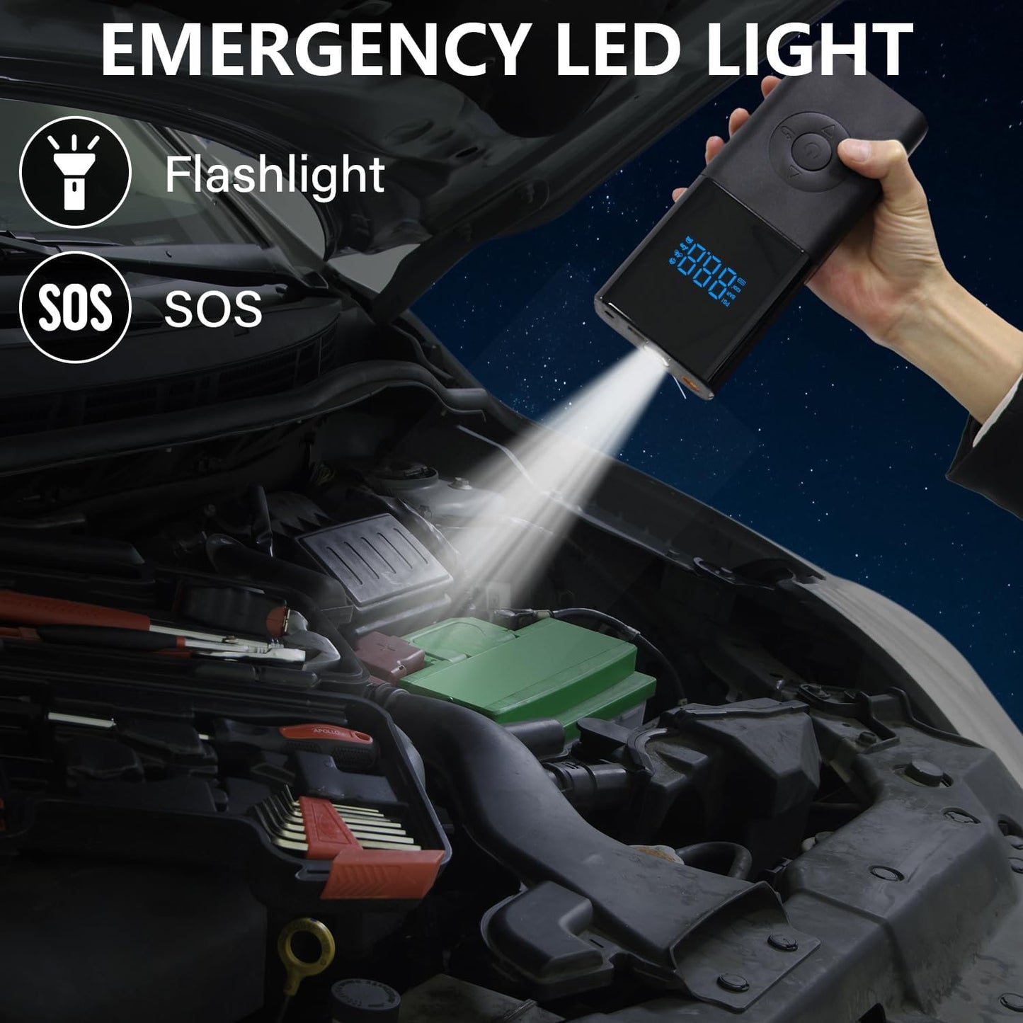 Car Jump Starter, 3000A Car Battery Jump Starter Pack for Up to 9.0L Gas and 7.0L Diesel Engines, 12V Auto Battery Booster, Portable Jump Box with LED Light & Jumper Cable (Black)