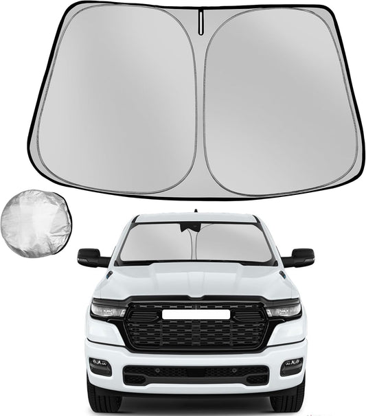 Windshield Sun Shade for 2019-2025 Dodge Ram 1500 Crew Cab,Mega Cab Pickup, 2Dr Regular Cab,4Dr Quad Cab Sun Sunshade for Car Front Window Automotive Interior Protector Custom Fit Accessories
