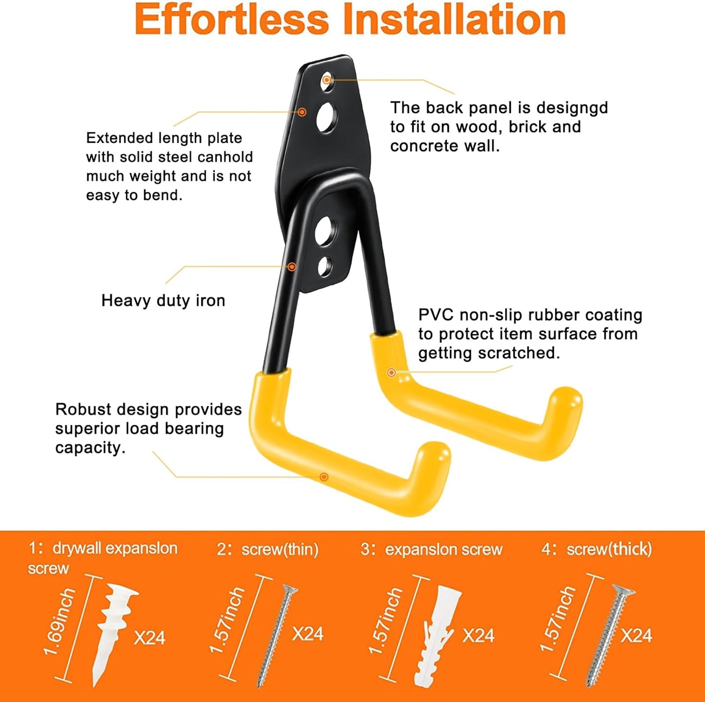 12 Pack Garage Hooks Heavy Duty Utility Steel with Anti-Slip Coating Wall Mount Storage Organizer for Hanging Power and Garden Tools, Ladders, Hose, Bikes, Ropes, Bulk Items, and More