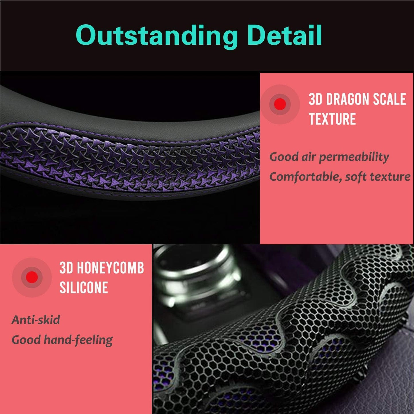 PINCTROT Large Size Steering Wheel Cover Great Grip with 3D Honeycomb Anti-Slip Design, 15.5-15.75 Inch (Purple)