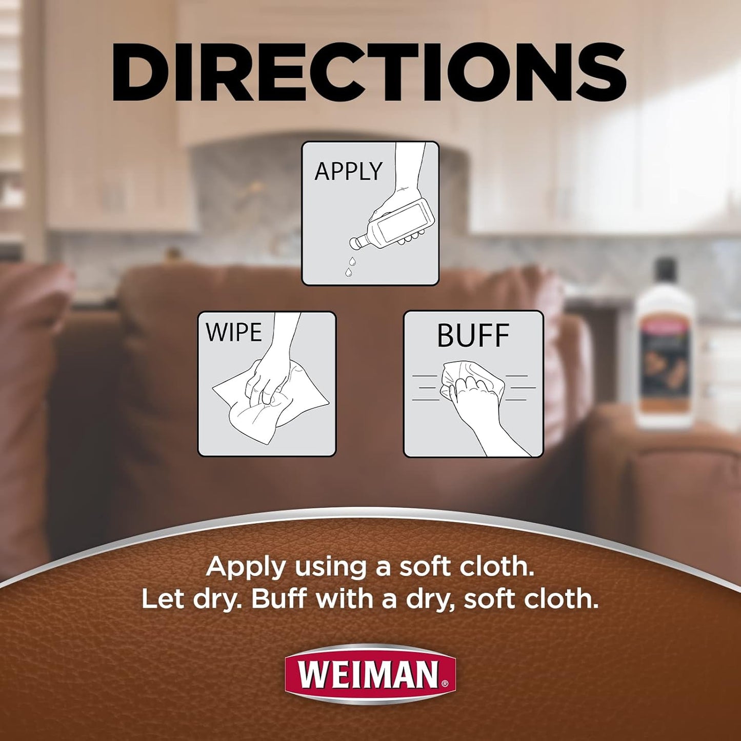 Weiman 3 in 1 Deep Leather Conditioner Cream (Microfiber Cloth) - Restores Leather Surfaces - Use on Leather Furniture, Car Seats, Shoes, Bags, Jackets, Saddles