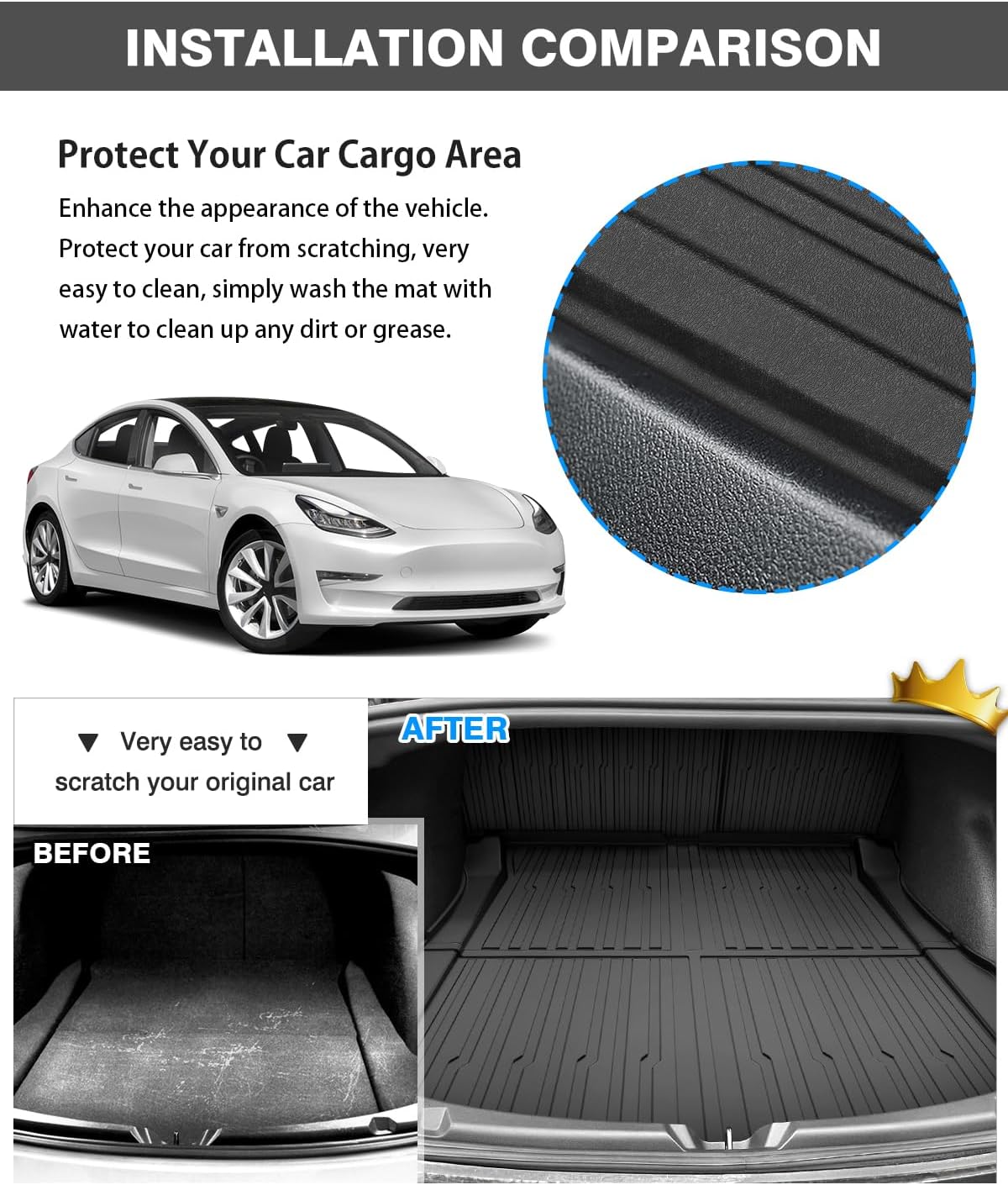 Powerty Floor Mats for 2024 2025 Tesla Model 3 Highland 8 PCS Floor Cargo Liners Full Set All Weather TPE 3D 2 Row Liner Front Rear Storage Mat and Rear Seat Back Mats
