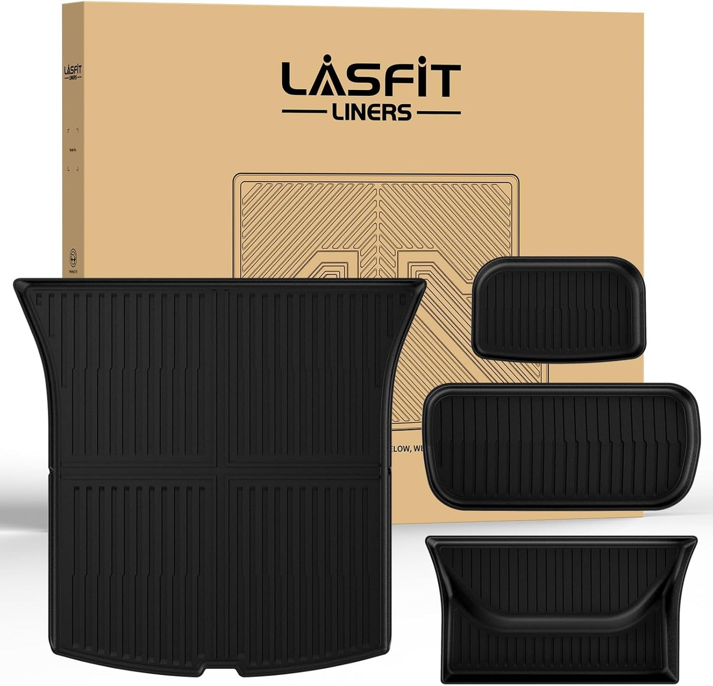 LASFIT Trunk Mats for Tesla Model Y Juniper 2025/2026 Cargo Liners Car Accessories, Custom Fit TPE All Weather Trunk Liners Frunk Rear Sub Trunk Mats Set 4PCS