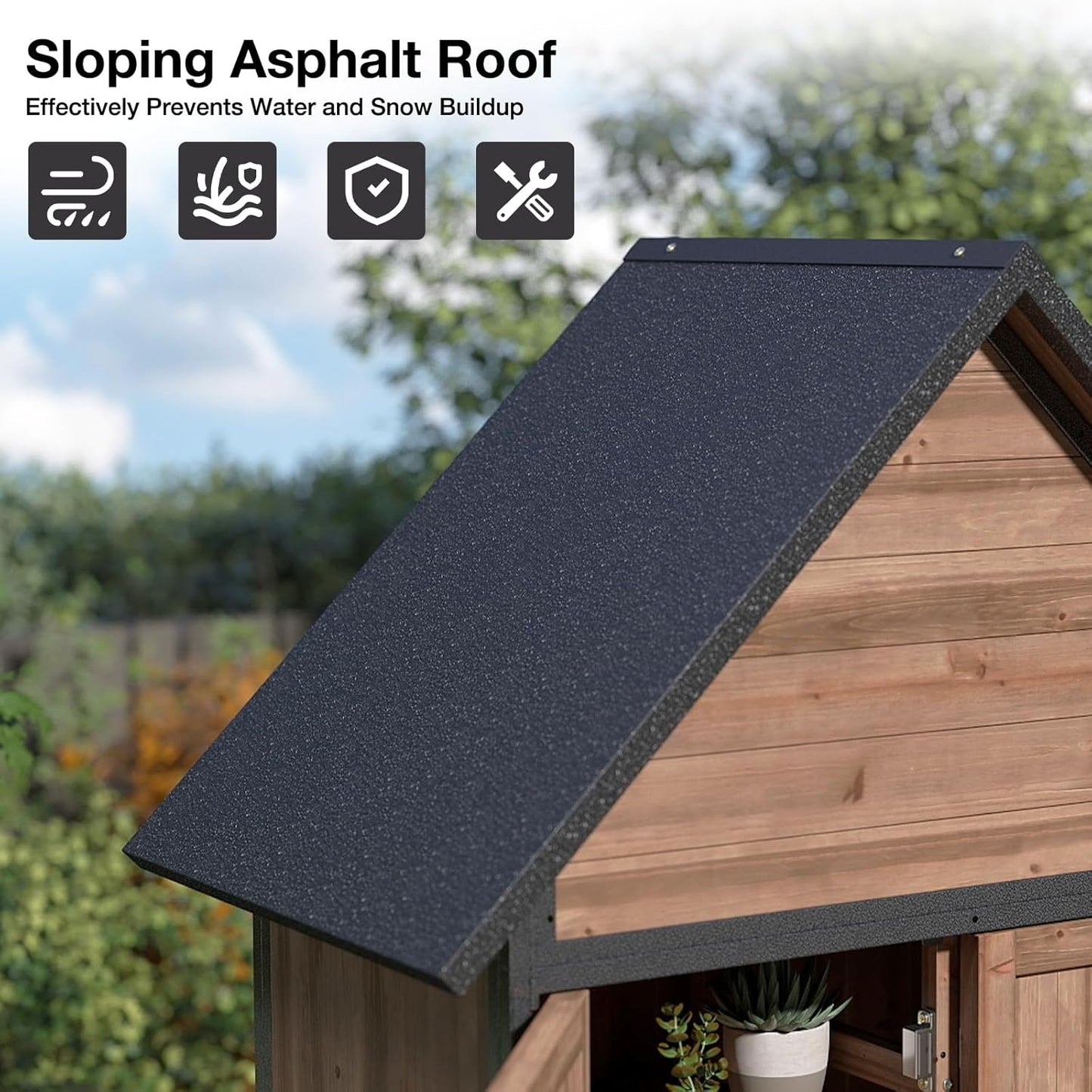 Outdoor Storage Shed with Waterproof Roof - Heavy-Duty Metal & Wood Garden Cabinet, Adjustable Shelves, Large Capacity Waterproof Design for Patio, Garage, Backyard (Dark Brown)