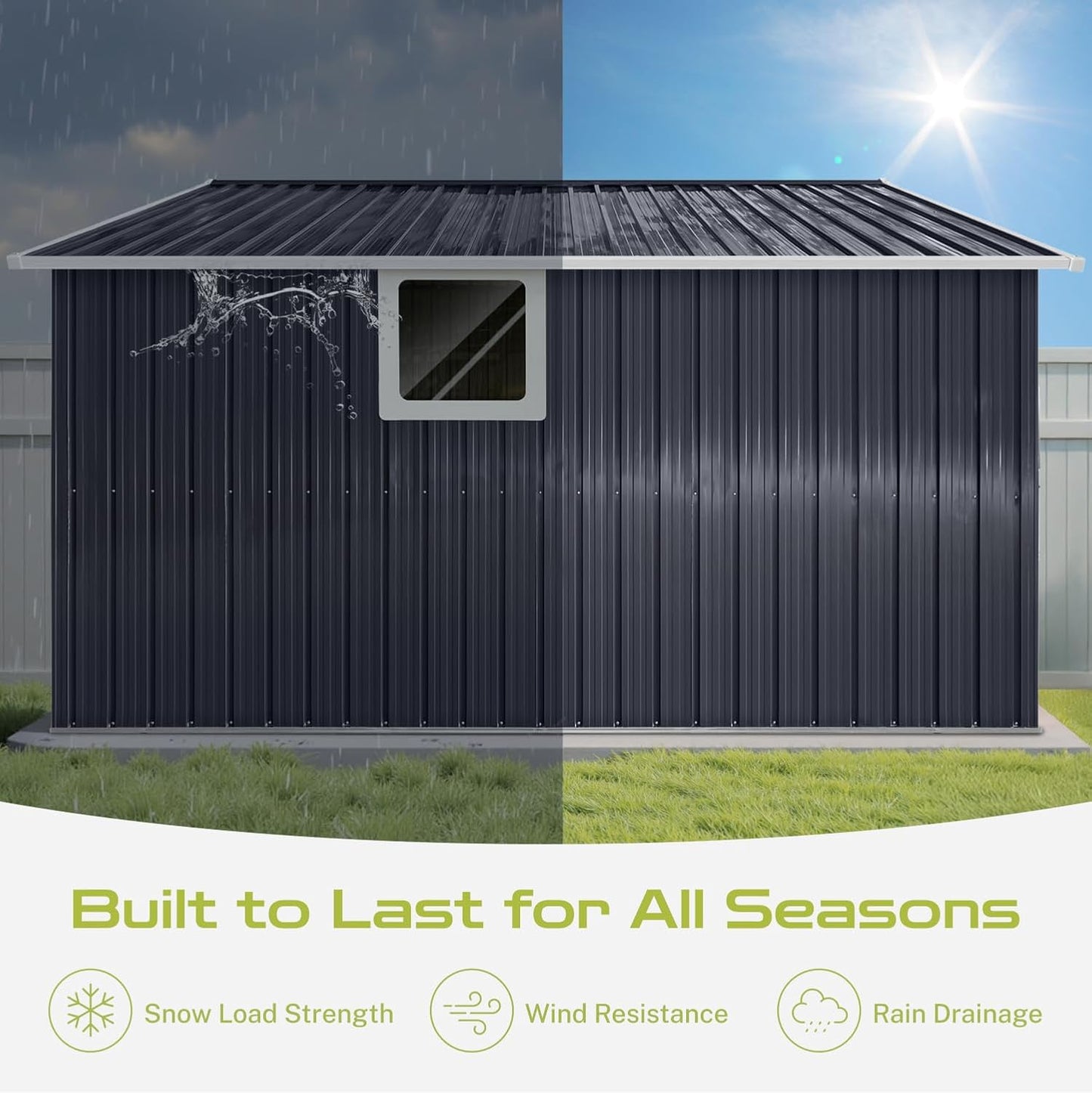 9.1' x 10.6' XL Outdoor Storage Shed, Sturdy Metal Building w/Windows & Lockable Doors for Garden, Backyard, Poolside and Lawn, Anthracite