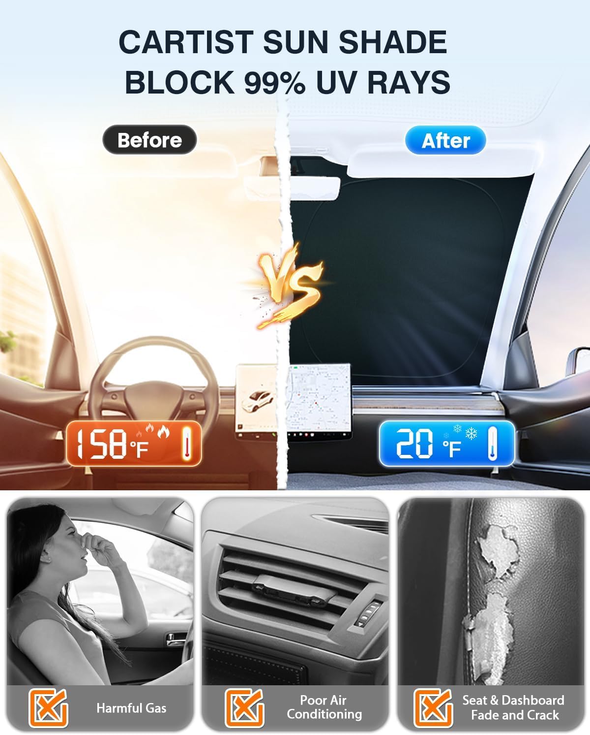 Cartist 5-Layer Windshield Sun Shade Custom Fit for Nissan Frontier 2022-2025 2026 Accessories Foldable Car Front Window Sunshade Sun Visor