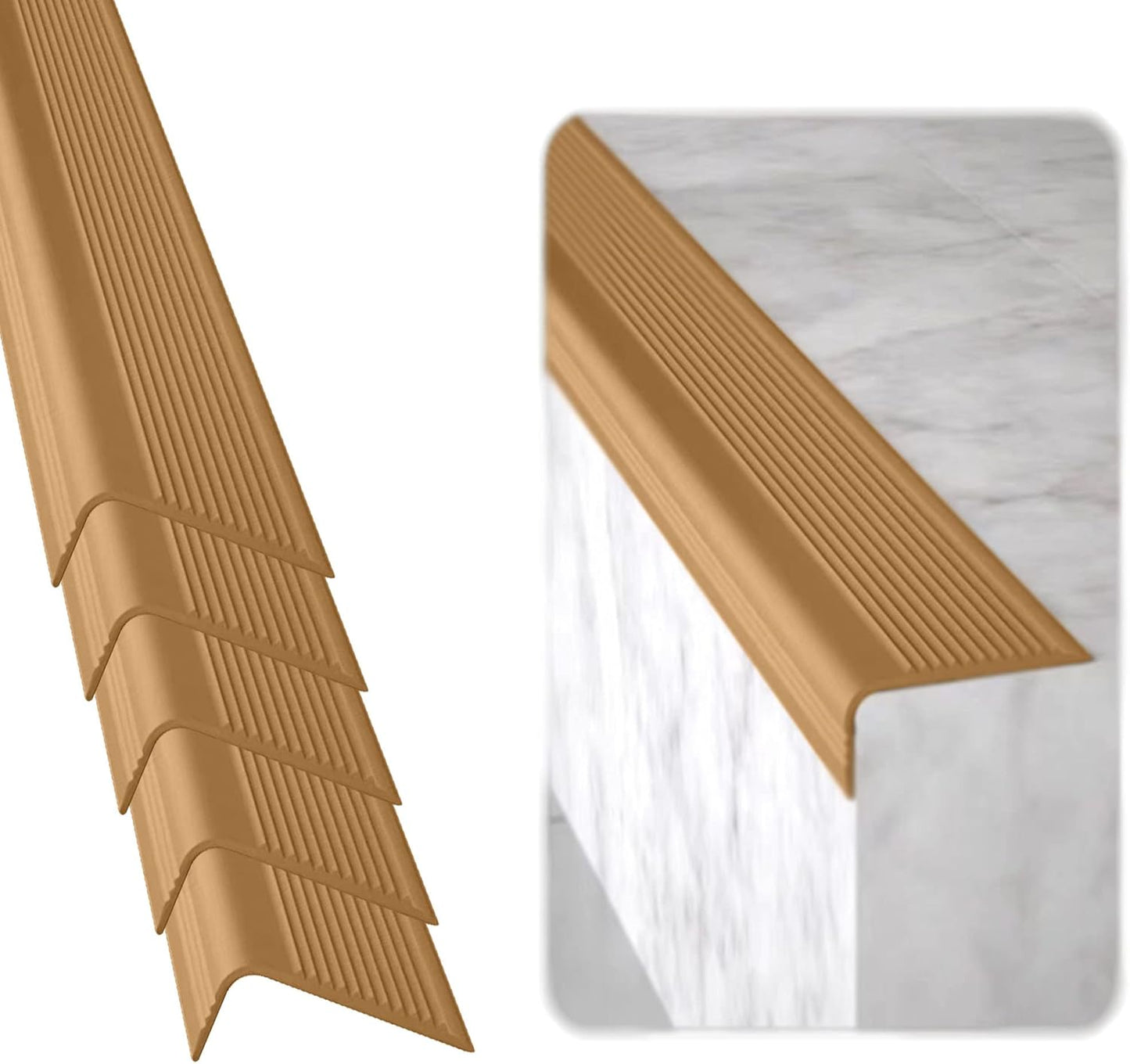 Rubber Bond Stair Edge Protector (Pack of 5) 36x2x1 inch Anti-Slip Stair Corner Trim Rubber Strips - Waterproof Self-Adhesive Staircases for Outdoor & Indoor Uses | Protect Kids & Pets - Brown