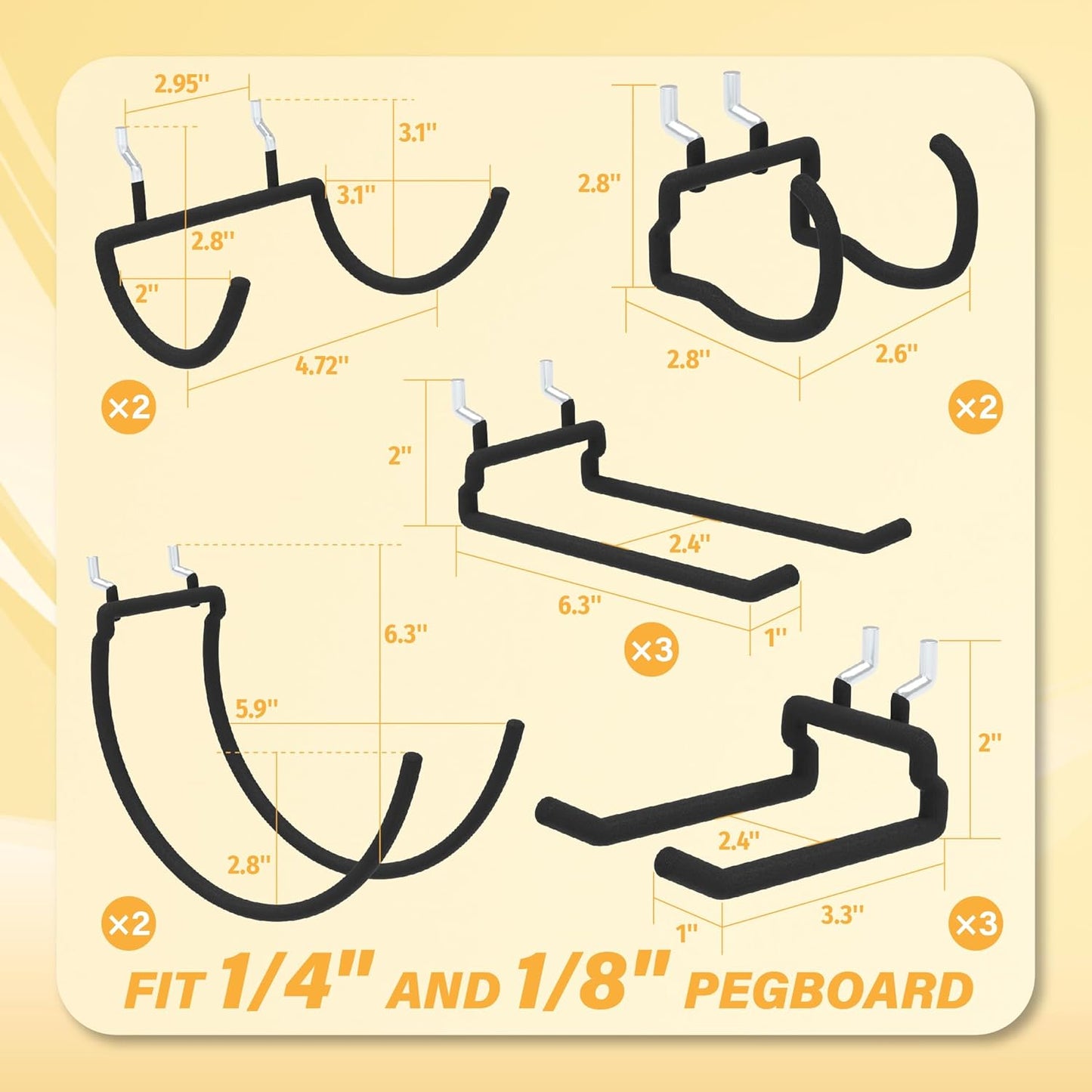 Heavy Duty Pegboard Hooks 12PC - Black Peg Board Hooks for Hanging Tools, Drill Holder, Only Fits 1/4" Peg Board, Ideal for garages, workshops, Craft Rooms, Retail Stores