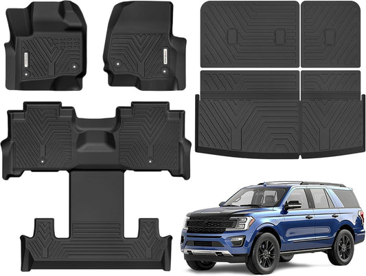 YITAMOTOR Floor Mats Fit for 2018-2024 Ford Expedition 7-Seater (Not Fit for MAX/Limited Model) TPE All Weather Custom Fit for Expedition with Backrest, Back Seat Protector for Expedition Accessories