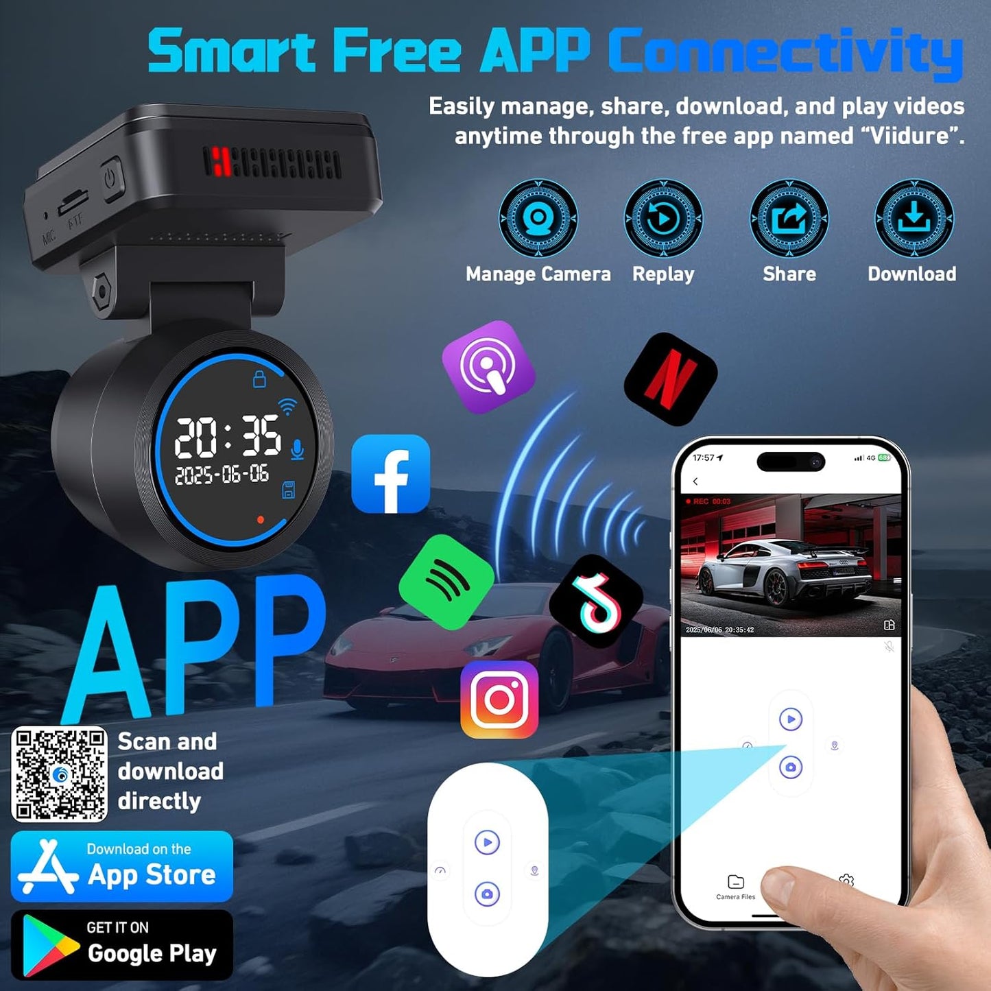 Dash Cam Front 4K Dash Camera for Cars Built-in WiFi/APP Control Dashcams for Cars, 1.2" IPS Touch Screen Dash Cam with Free 32GB Card,170°Wide Angle, G-Sensor, Night Vision, 24H Parking Mode Dashcam