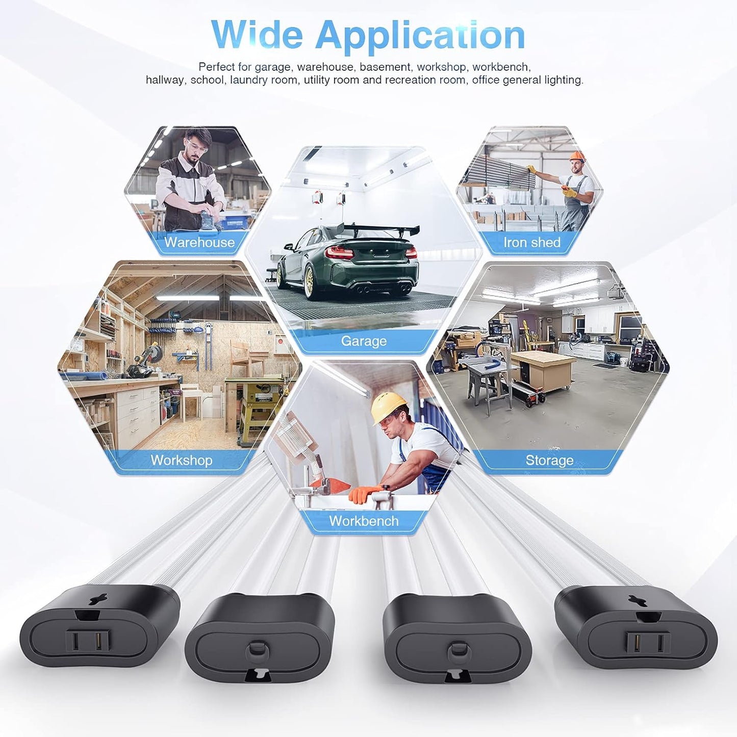 Ensenior 6 Pack Linkable Led Shop Light 4ft for Garage, 4400 High Lumens, 36W Equivalent 280W, 5000K Daylight, 48 Inch Utility Shop led Lights, Surface or Hanging Mount Fixtures, Black, ETL Certified