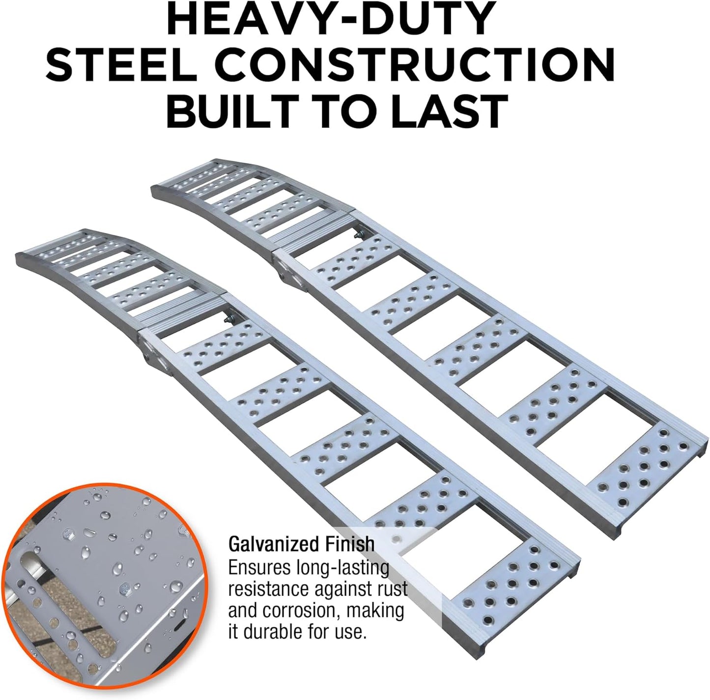 Rockland Foldable Arched Aluminum Loading Ramp, 90'' x 11'', 1500 LBS Loading Capacity, Portable Ramp for Motorcycles, Ebikes and ATVs, 2 Pcs, with 2 Safety Straps Included