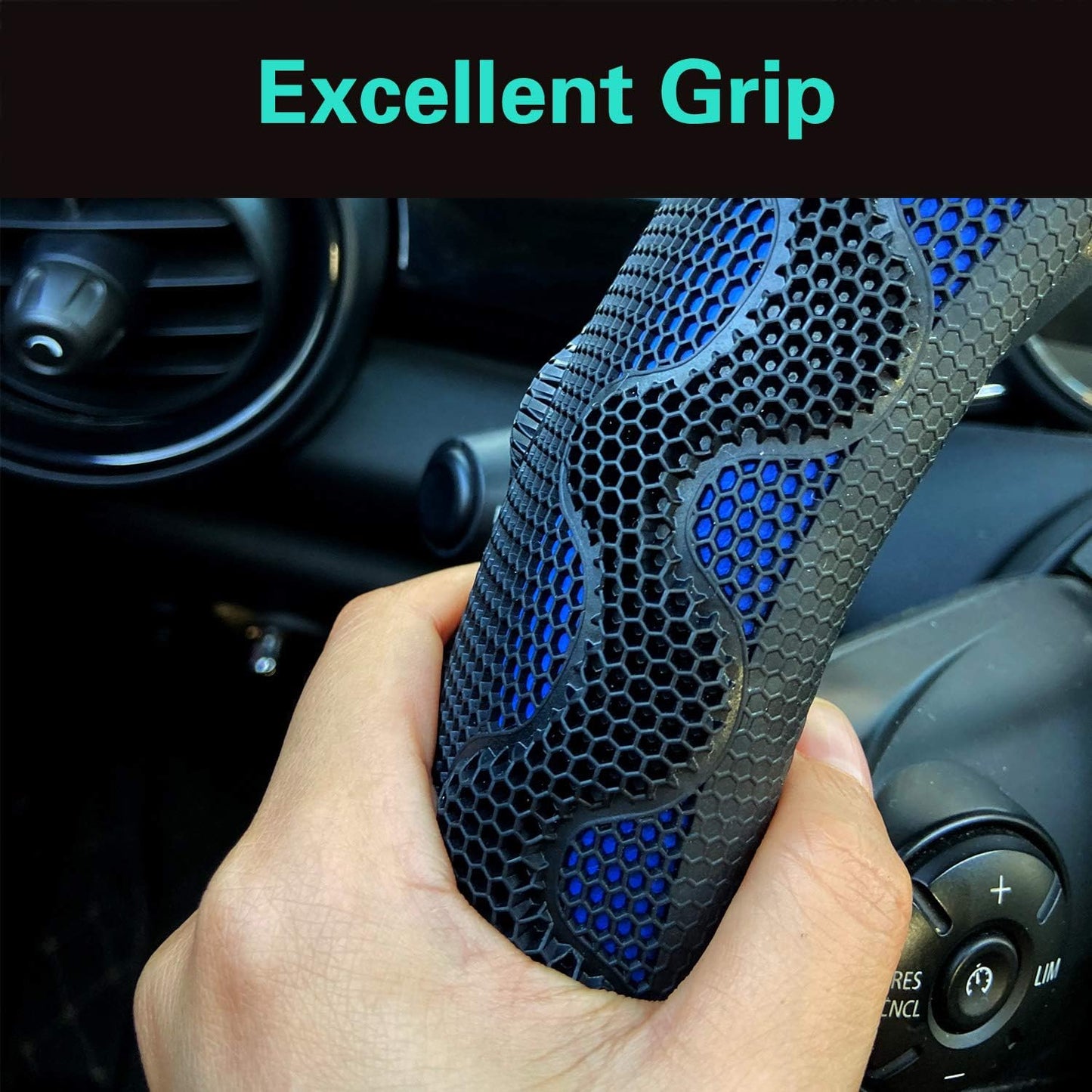 PINCTROT D Shaped 14.5-15 Inch Steering Wheel Cover Great Grip with 3D Honeycomb Anti-Slip Design, Flat Bottom 14.5-15 Inch (Blue)