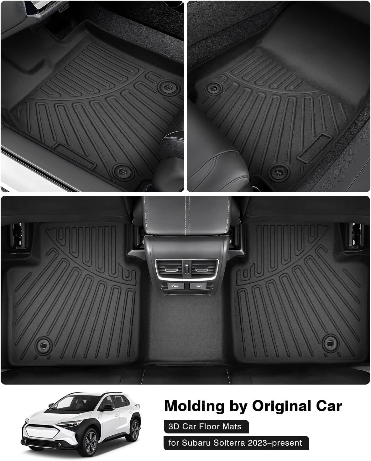 Powerty Floor Mats for Toyota BZ4X & Subaru Solterra 2023 2024 2025 Accessories All Weather Floor Liner 3D TPE 1st & 2nd Row Floor Mat Heavy-Duty Floor Liners