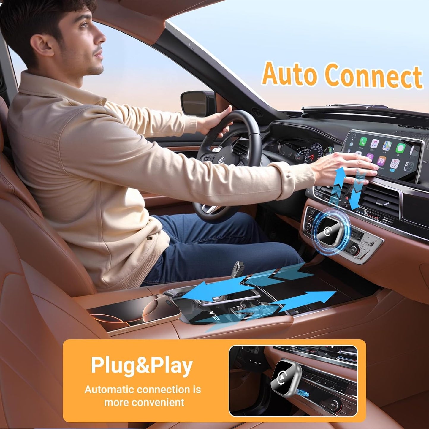 Wireless CarPlay and Android Auto Adapter, Mini Size Car Play Adapter, Plug and Play, Fast Connection for iPhone and Android