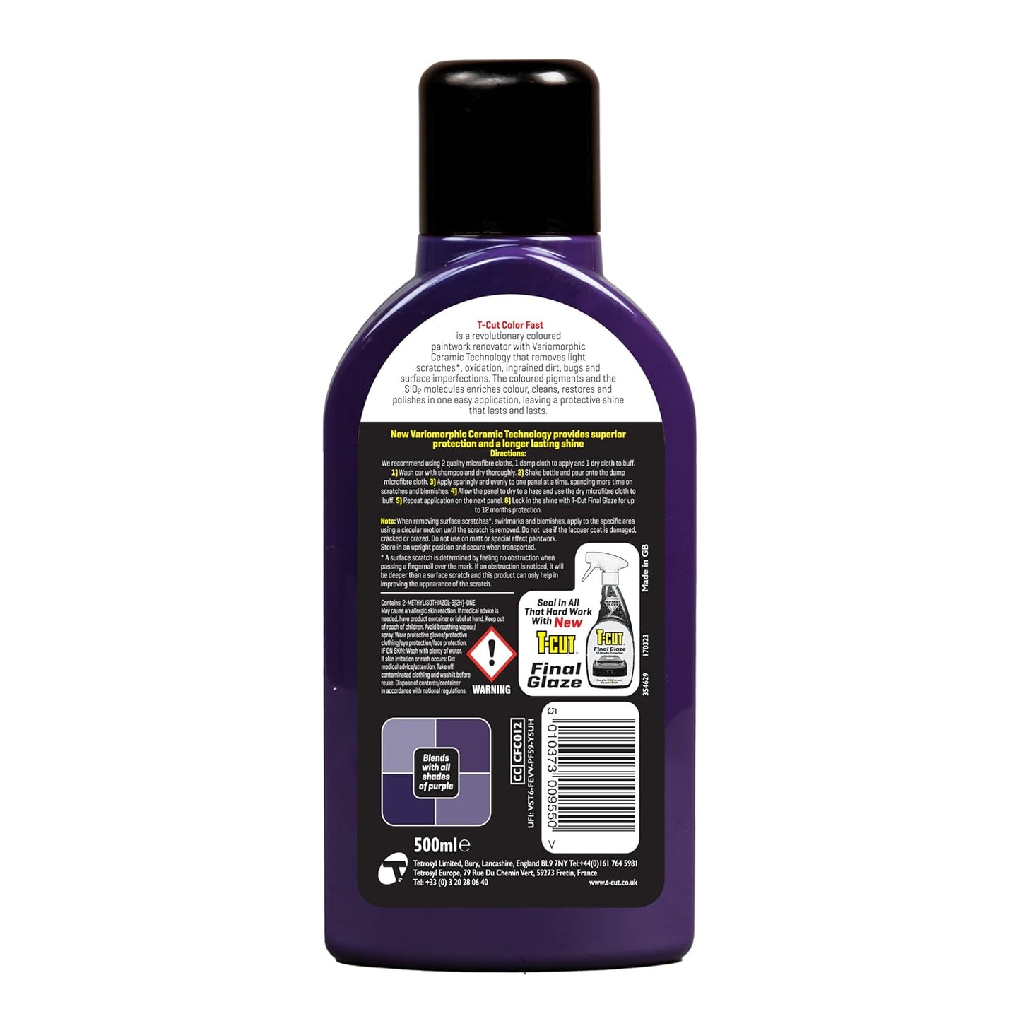T-Cut Purple Scratch Remover Color Fast Paintwork Restorer Car Polish, 13 Colors Available,17 Fl Oz