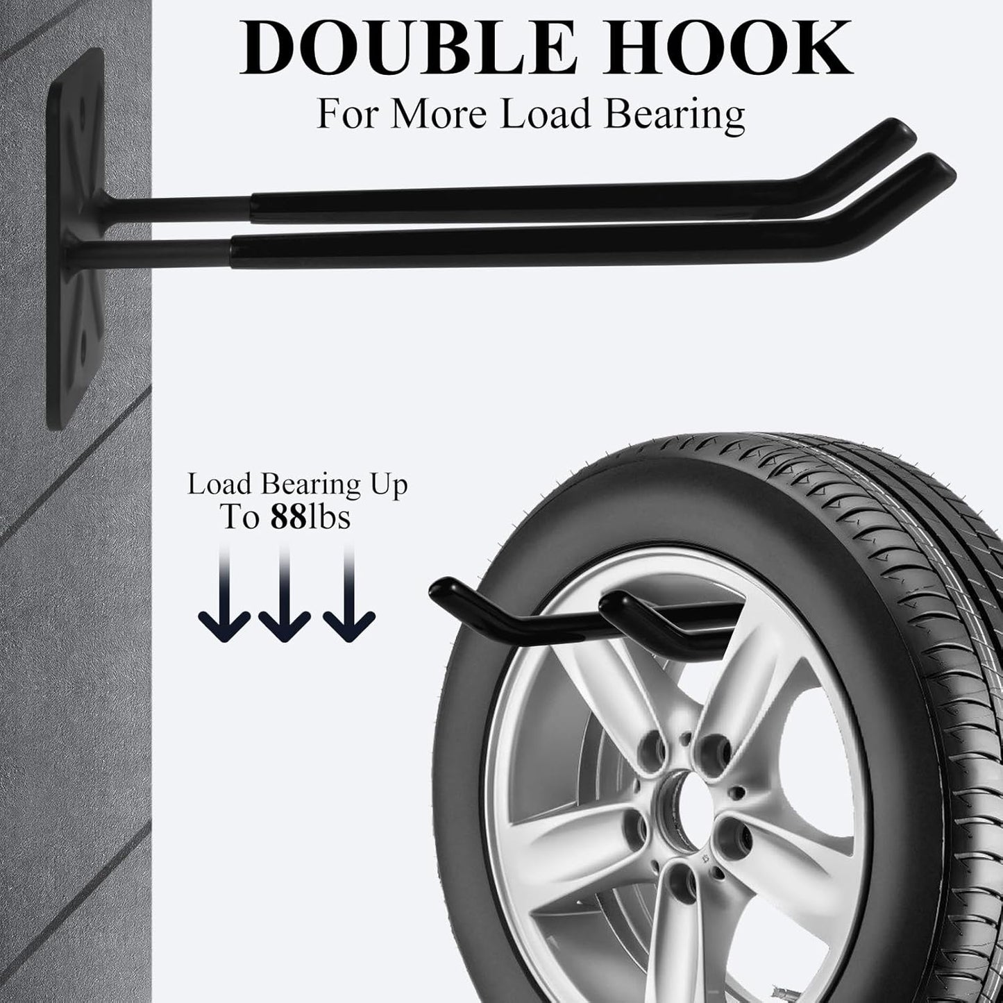 Steel Garage Storage Hooks Wall Tool Organizer, 14 Inch Garage Hook Heavy Duty Utility Storage Hangers Black for Ladders, Chairs, Garden Tools, Set of 4