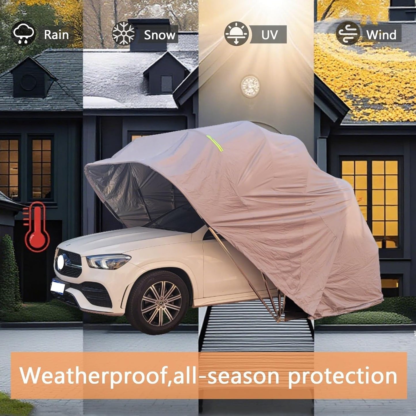 Car Port Portable Storage Shed Carport Canopy Carports Metal Carport Round Style Outdoor Storage Shed Lockable for Automotive Use Anti-Snow Waterproof(Green)