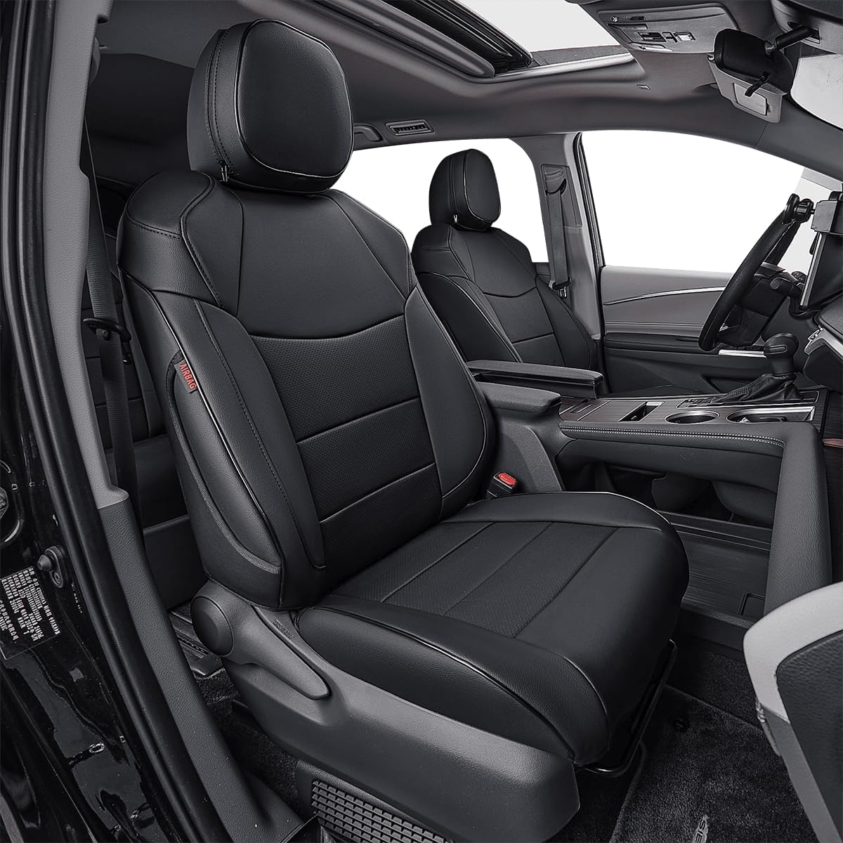 EKR Sienna Seat Covers for Toyota Sienna XLE,XSE,7-Passenger Seating,2nd Row Captain Chairs 2021-2025,Front Seat and Rear Seat,Black Car Seat Covers- 1st and 2nd Row Only, Leather(Black)