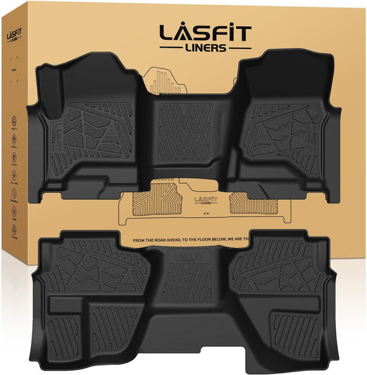 LASFIT Floor Mats 2014-2018 for Chevy Silverado/GMC Sierra 1500, 2015-2019 2500HD 3500 HD, Double Cab Only, 1st Row Bench Seat, All Weather TPE Custom Fit Car Floor Liners, with Carpet Floor Only