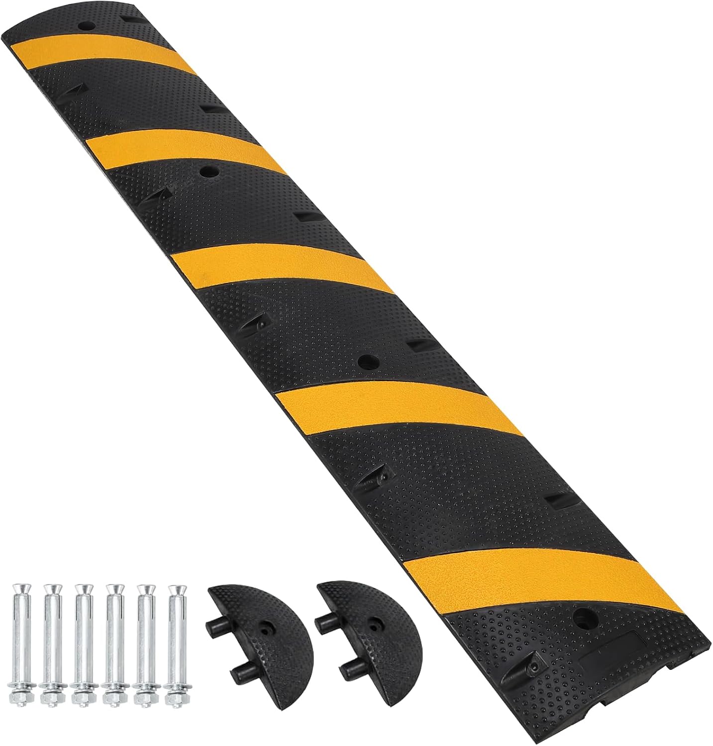 84'' Rubber Speed Bump, 1 Pack 2 Channel Modular Heavy Duty Speed Bumps Humps 25000 lbs Load Capacity, Cable Protector Ramp with 2 End Caps for Asphalt Concrete Gravel Driveway Road