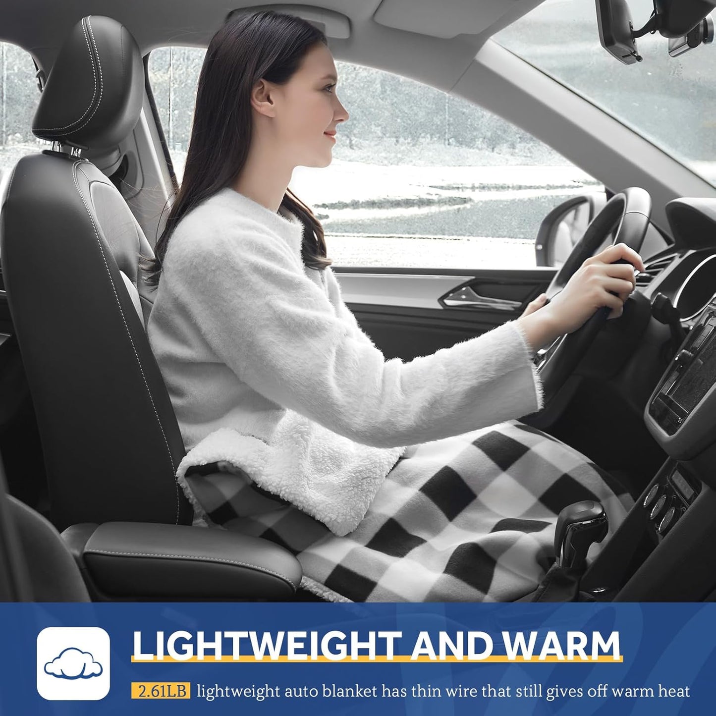 Sealy 12-Volt Heated Car Blanket with 2 USB Output Ports, 3 Heating Levels & 4 Hours Auto Off, Electric Blanket for Car, Truck, SUV, RV or Camping, Machine Washable, 59" X 43", Plaid