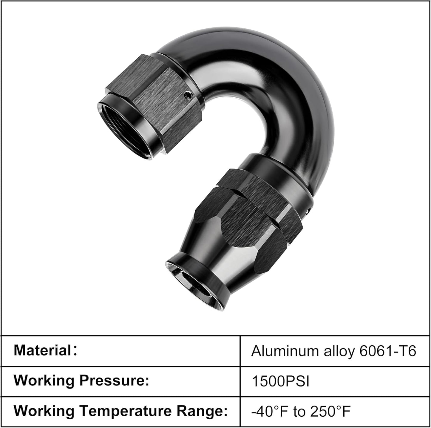 EVIL ENERGY 10AN 180 Degree PTFE One Piece Full Flow End Hose Fitting Aluminum Black