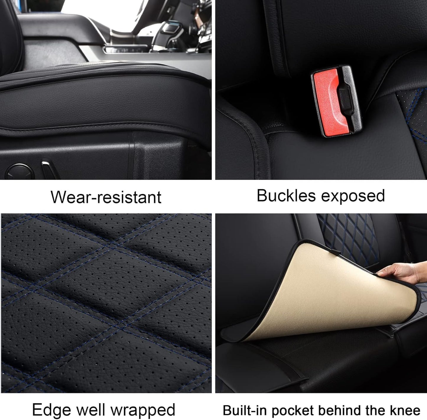 MIROZO Seat Covers for Ram, Waterproof Truck Seat Covers Compatible with 2009-2025 Dodge Ram 1500 2500 3500 Truck Pickup Crew Quad Cab with Split Bench 40/60(Black and Blue,Full Set Curved Back)