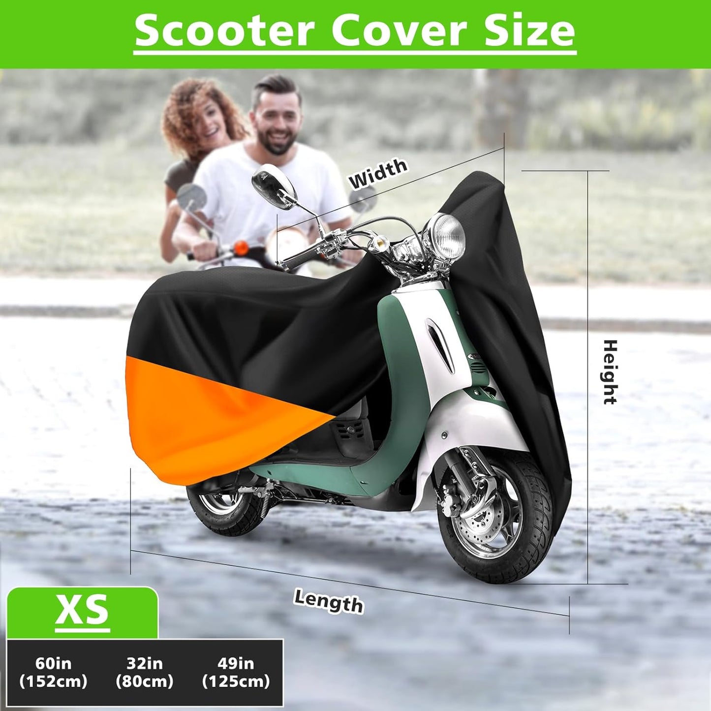 COVERVIN Scooter Outdoor Waterproof Cover, Moped Cover Vespa Cover for Honda Ruckus Yamaha 60″ Long (XS, Black Orange)
