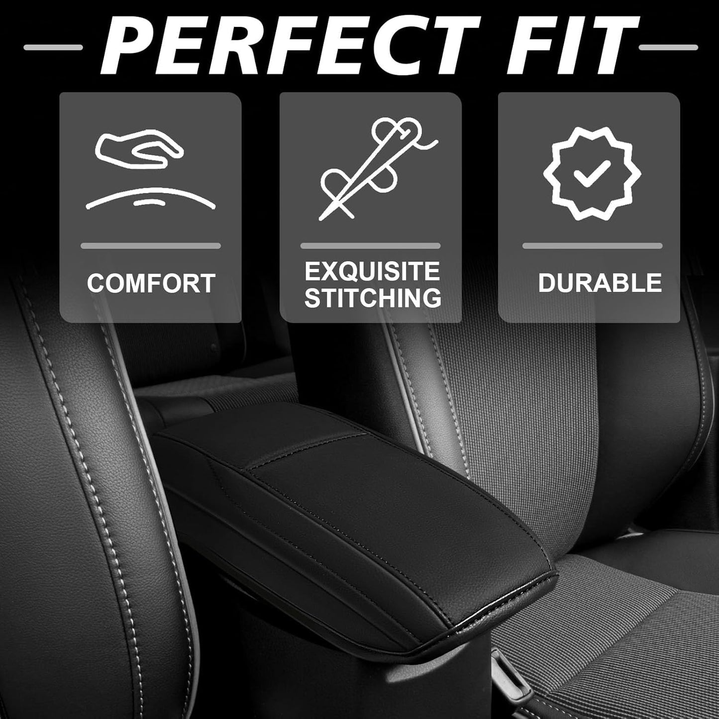 Muslogy Center Console Armrest Cover Compatible with Toyota Corolla 2014-2019 Comfort Armrest Pad Arm Rest Cushion Vegan Leather Protector Regular Thick