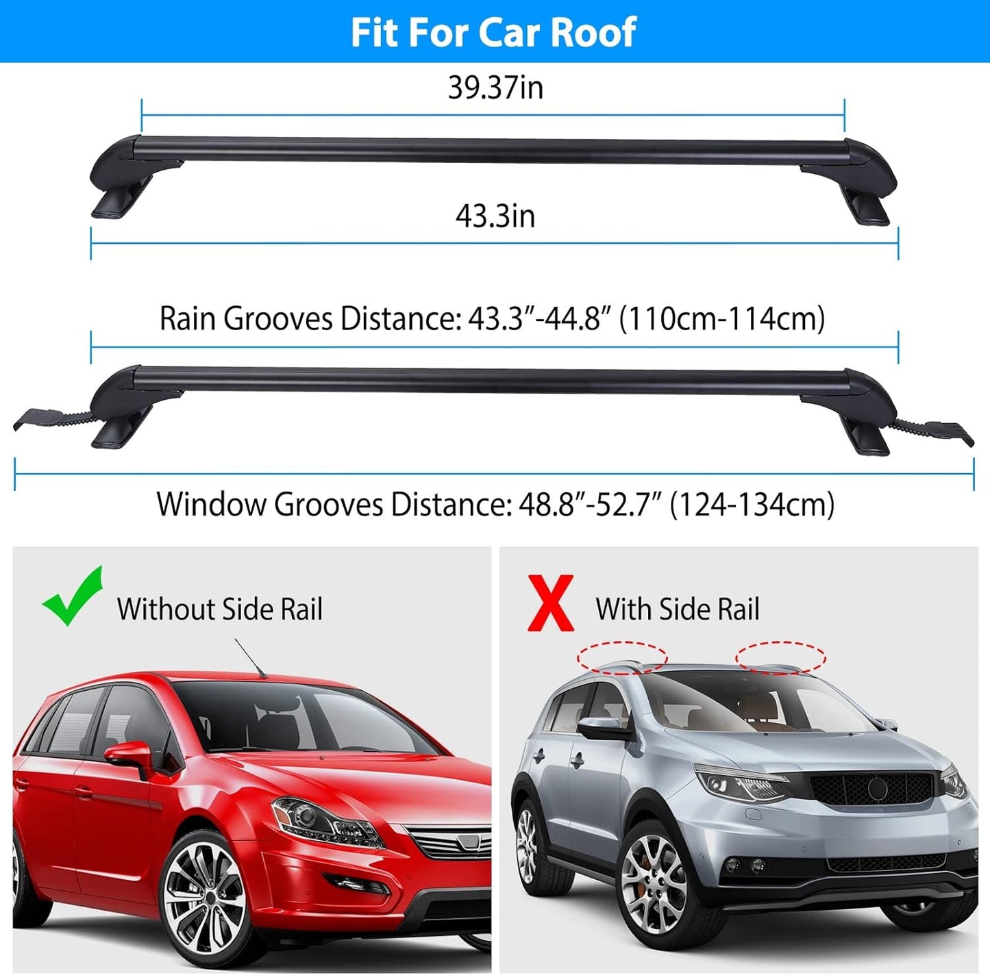 Universal Roof Rack,43'' Car Top Roof Rack Cross Bar Luggage Carrier with Anti-Theft Lock,Adjustable Window Frame Roof Bars for Bare Roof Luggage Rack,Sboards,Kayaks,Canoes, Bikes,220LBS Black
