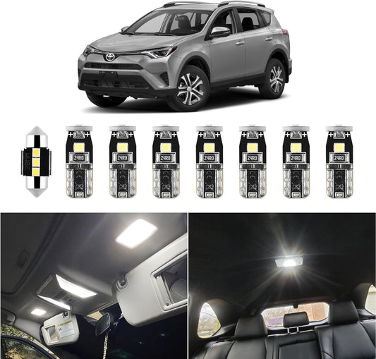 EASY EAGLE LED Interior Car Lights for Toyota-RAV4-2016-2022: 8 Piece Kit White LED Light Bulbs - Super Bright 6000K + Install Tool