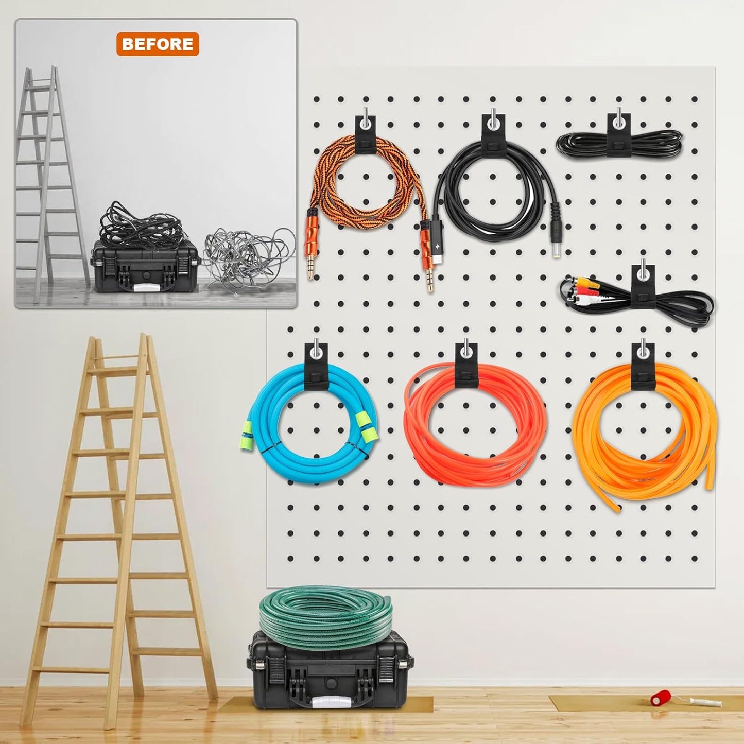 Heavy-Duty Storage Straps，Extension Cord Holder Organizer Variety Pack Holds 55lbs，Fit Easily on Hooks or Nails ， Perfect for Garage Organization 3-pk 10",14" and 18", Black (9, BLACK)