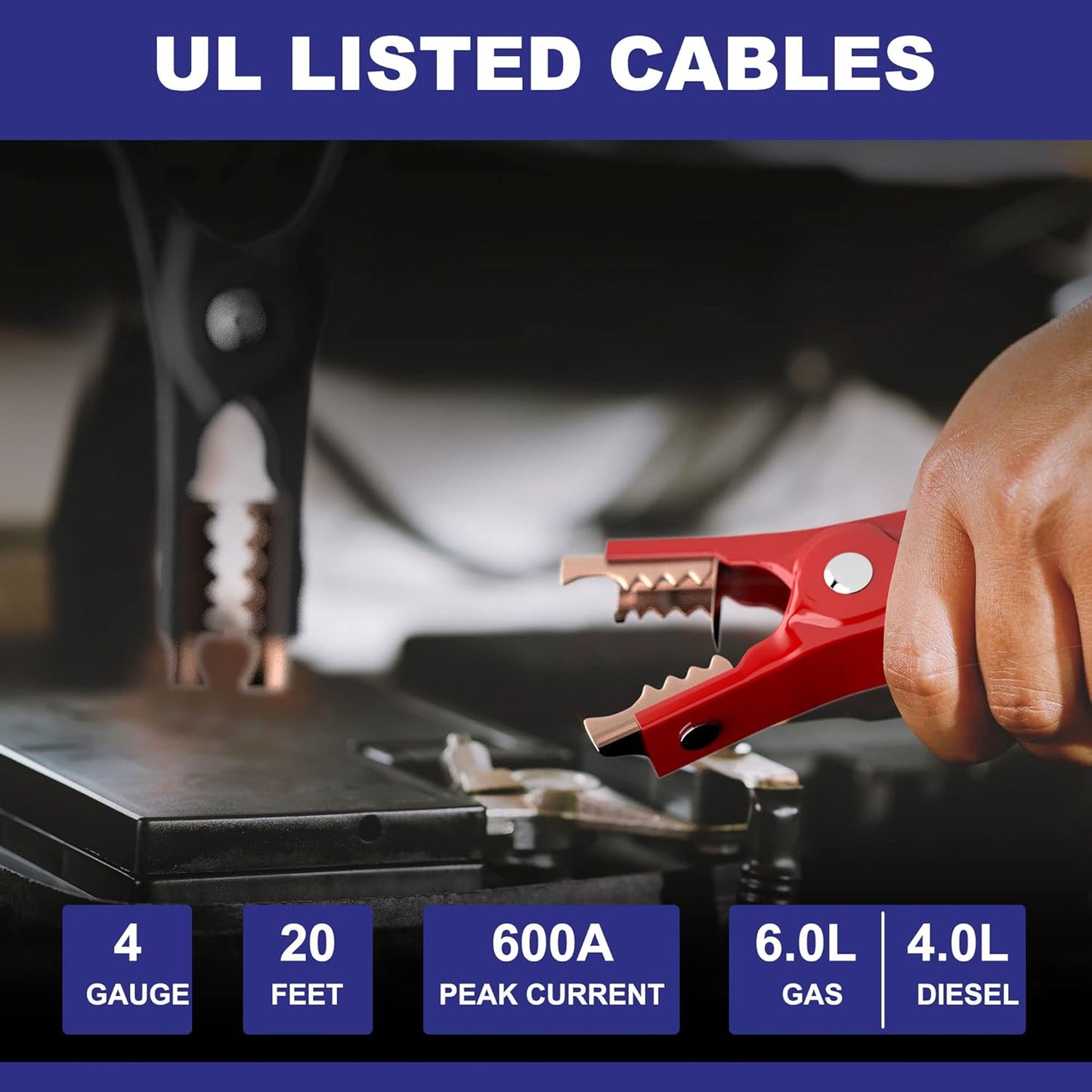 Heavy Duty Jumper Cables - 4 Gauge 20 Feet 600Amp Automotive Booster Cables for Car Battery, for Car, SUV and Trucks, Jumper Cables Kit with Carry Bag, Gloves, Brushes (4 Gauge 20 FT)…