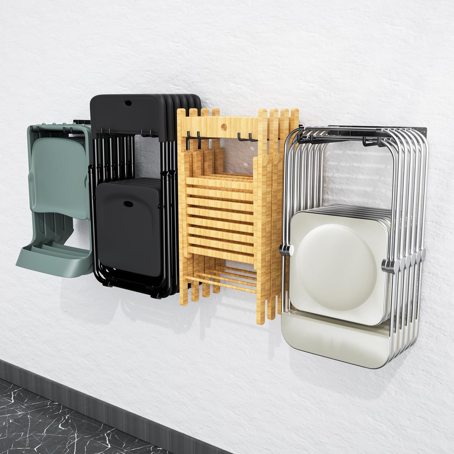 Folding Chair Storage Rack Wall Mount, Garden Tool Hanger for Garage Organization, Patio, Beach & Camping Chairs Organizer Hooks, Holds 480 lbs - 4 Pack