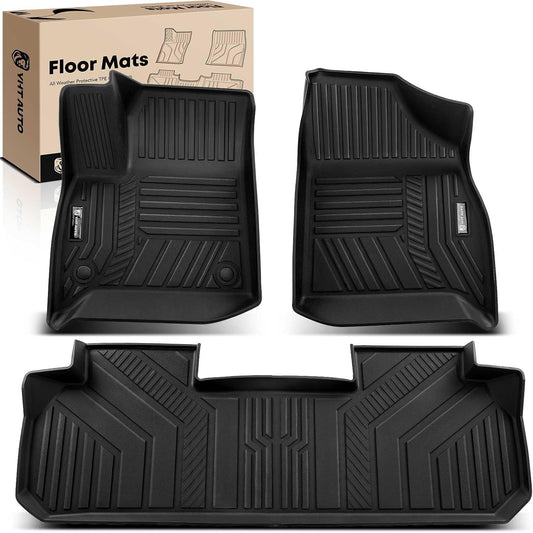 YHTAUTO Floor Mats Compatible with 2018-2024 Chevrolet Traverse 7 Seats with 2nd Row Bucket Seat, TPE All Weather Car Mats Waterproof Anti-Slip Odorless Floor Liner 1st & 2nd Row