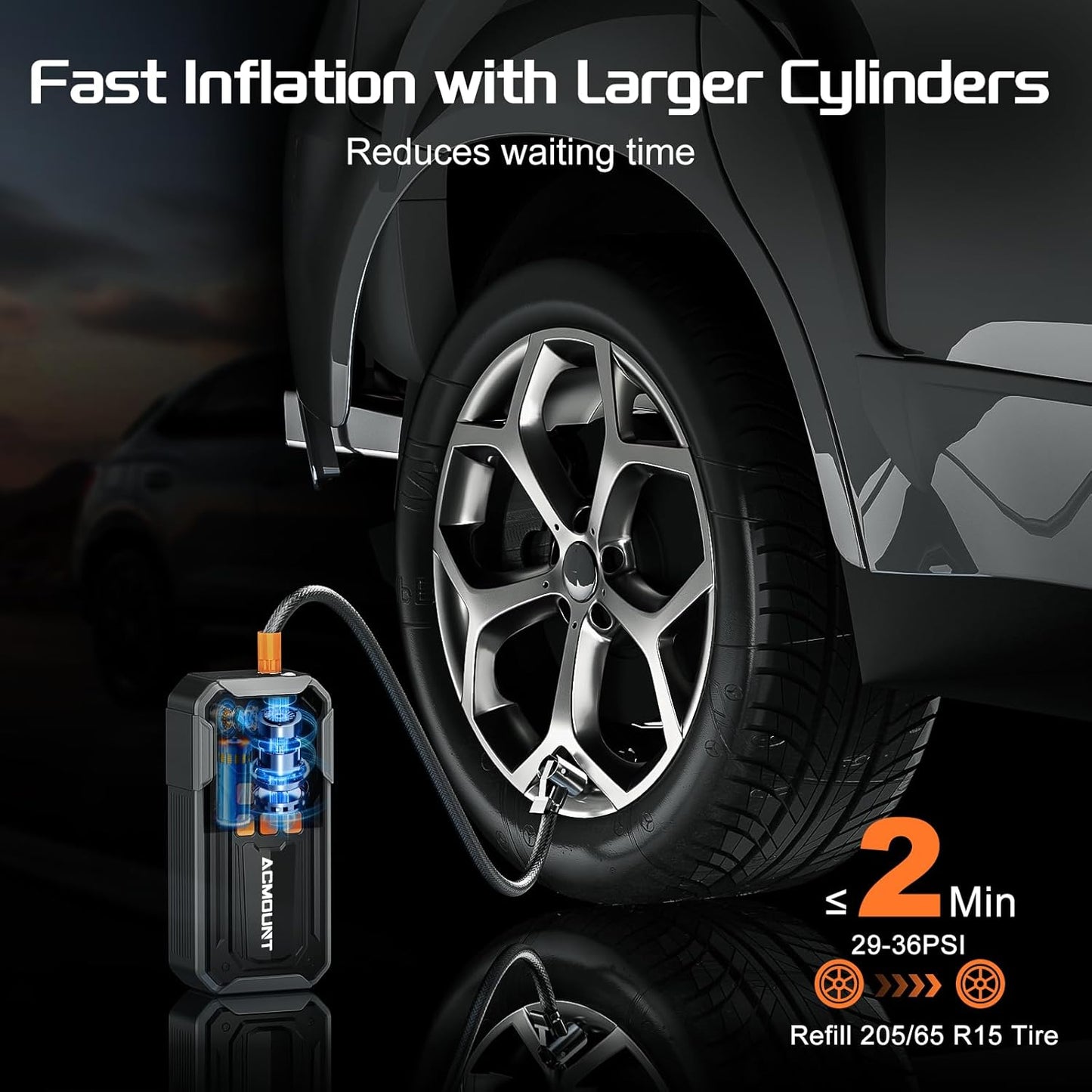 Tire Inflator Portable Air Compressor, 160PSI 10000mAH, 3X Faster Cordless Air Pump with Digital Gauge for Car, Bike, Motorcycle, Ball With Auto Shut-Off & 3 LED Light