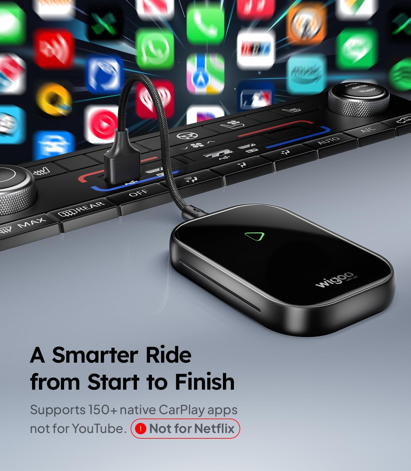 Wigoo 2025 Upgrade Wireless CarPlay Adapter for iPhone [Long-Drive Stability, 10s Connect, Easy Use] Converts Wired to Wireless, Low Delay CarPlay Dongle, Fit for Cars with Wired CarPlay, Black