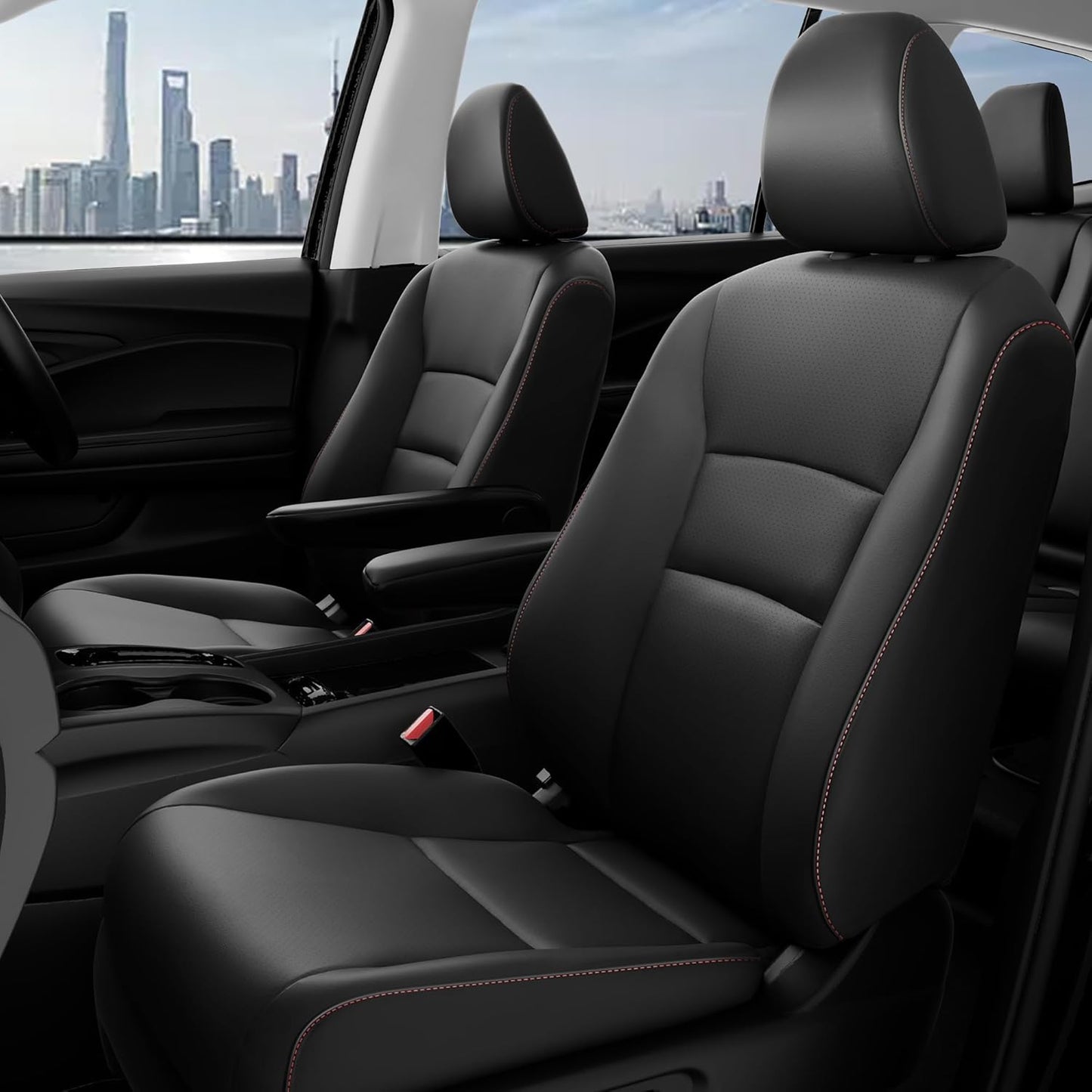 for Honda Pilot Seat Covers, Full Set Custom Car Seat Protectors Fit Pilot EX-L, Special Edition, Touring, Sport 2016 2017 2018 2019 2020 2021 2022 - 8 Seats, Full Coverage Waterproof, Black Red