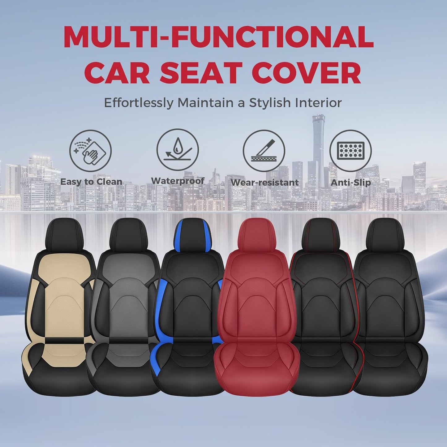 FREESOO Car Seat Covers Front Seats 2PCs,Waterproof Automotive Seat Covers, Leather Cars Interior Covers, Seats Protection Universal fit Babies & Adult (BlackBlue)