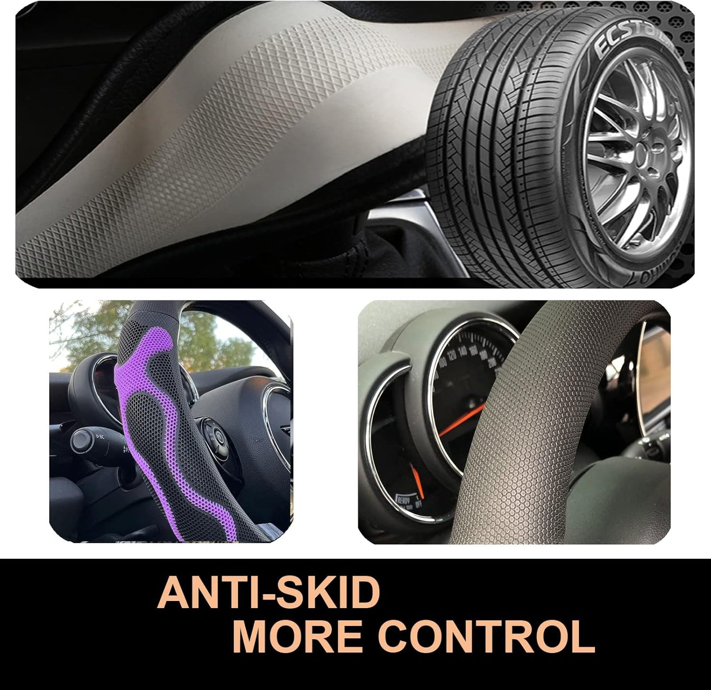 PINCTROT D Shaped Comfy Grip Steering Wheel Cover, Anti-Slip Design, Flat Bottom 14.5-15 Inch(Silicone Purple)