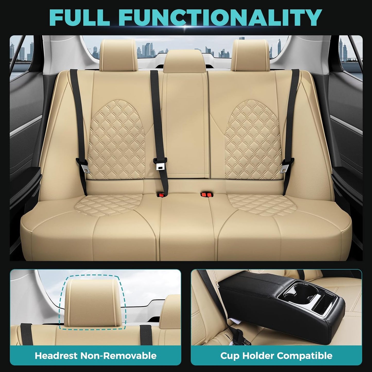 for Toyota Camry Seat Covers Hybrid LE SE 2018 2019 2020 2021 2022 2023 2024 - Custom Car Seat Covers Full Set, Waterproof Breathable Seat Cover for Cars, Leather Cushion Protectors Beige