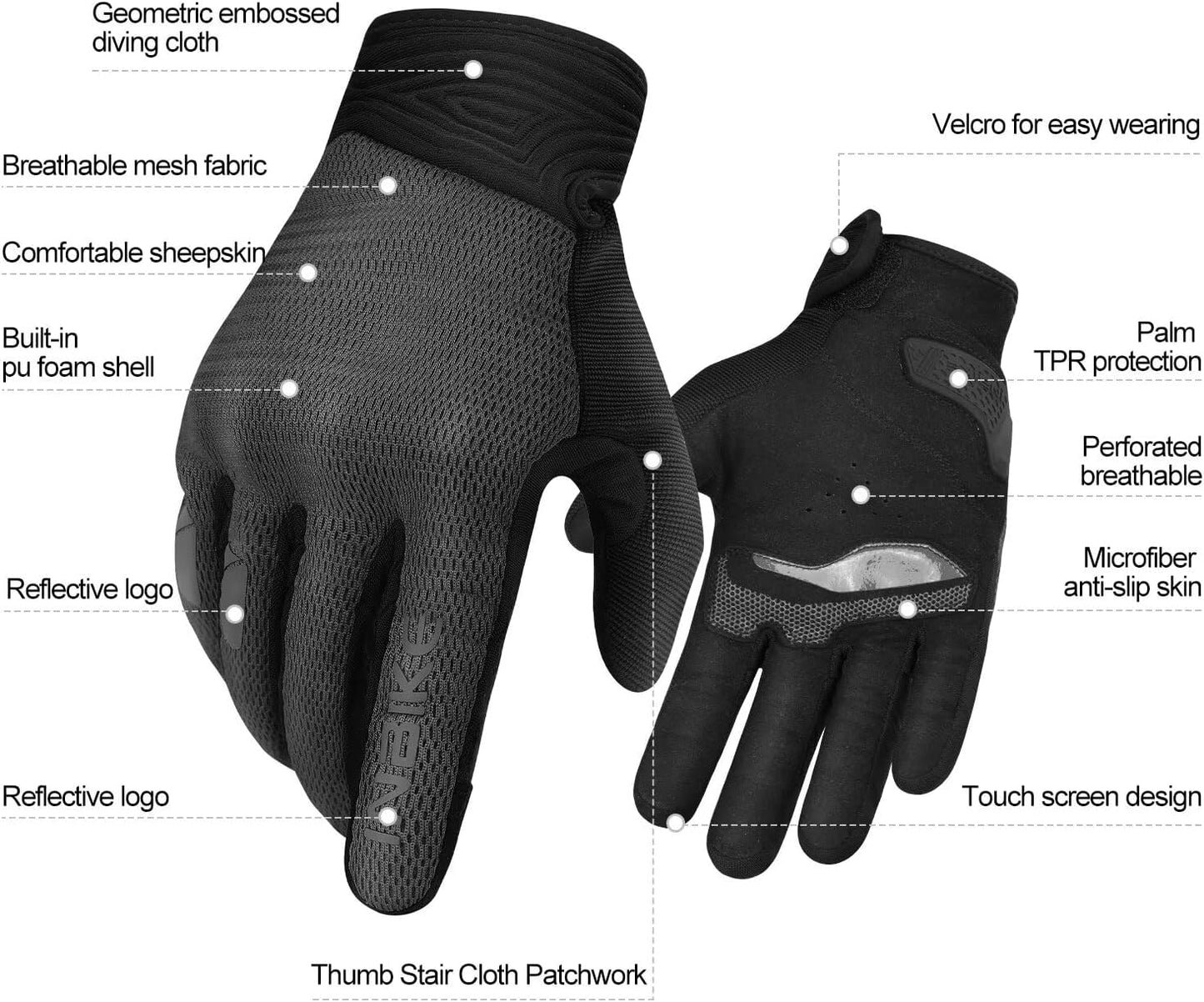 INBIKE Breathable Mesh Motorcycle Gloves for Men/Women, Shell Protection, Reflective, TPR Palm Sliders, Touchscreen Motorbike Gloves for ATV BMX MTB Riding