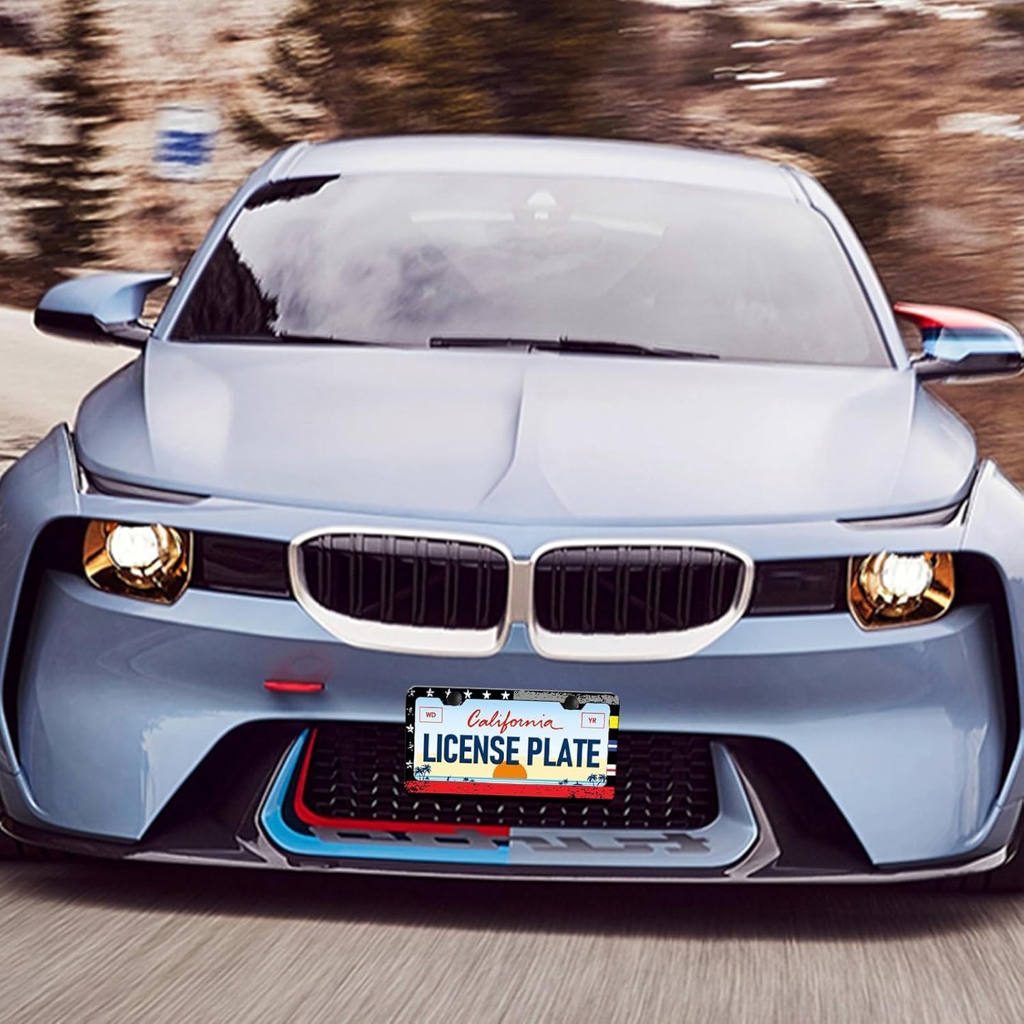 American Flag License Plate Frames - 2 Pack Colorful US Flag Stainless Steel License Plate Holder,Rust-Proof Waterproof Car Decorative Tag Frame with Screws Fasteners Caps