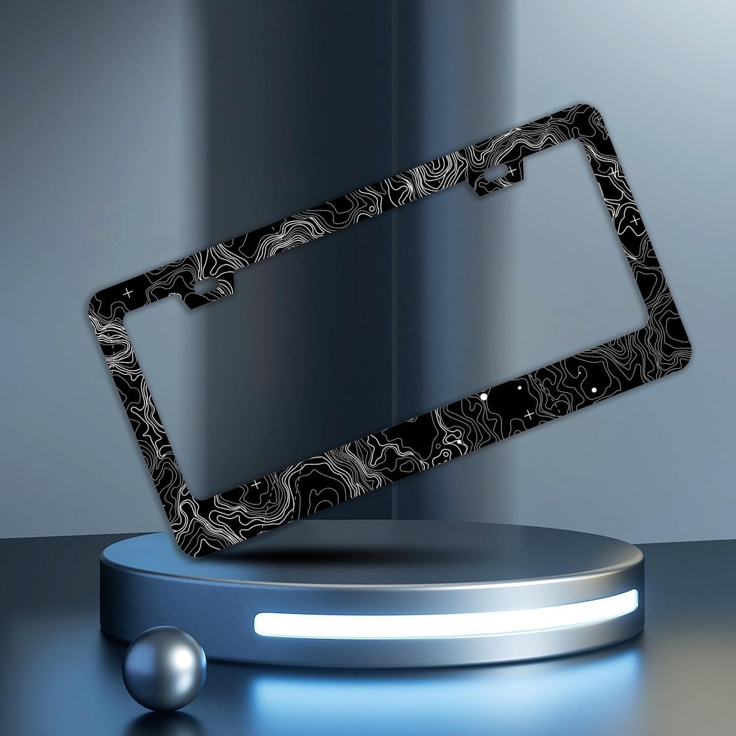 Topographic Map License Plate Frames - 2 Pcs Set 2 Holes Stainless Steel Metal Novelty Auto Car Accessories Decoration License Plate Frame Cover Size 6.3" x 12.2" Fit US Vehicles for Women Men Gift