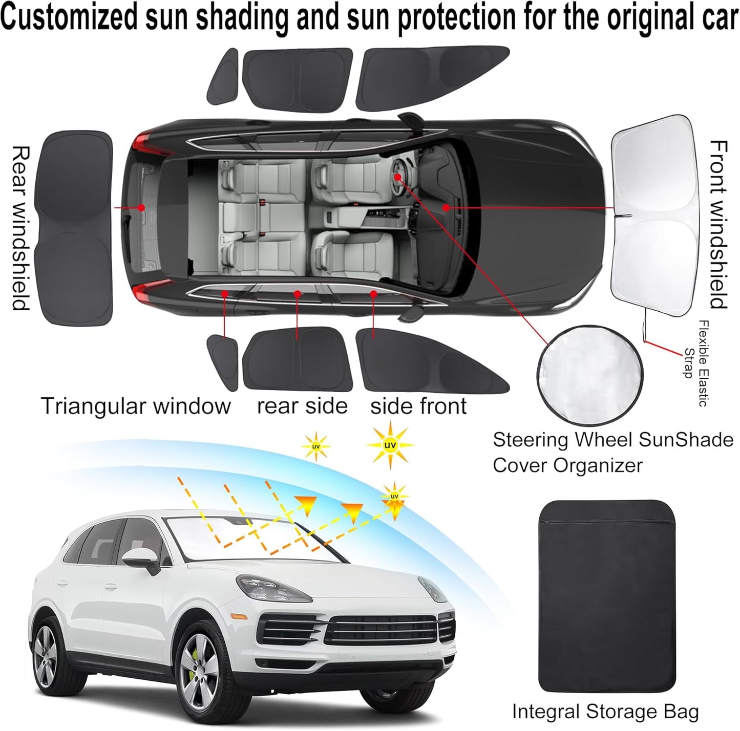 TINGLU Window Shades for Porsche Cayenne 2019-2025 Accessories Car Side Full Windows Rear Triangular Windshield Sun Shade Sun UV Rays & Privacy Protection for Camping,Napping&Relaxing 8PCS